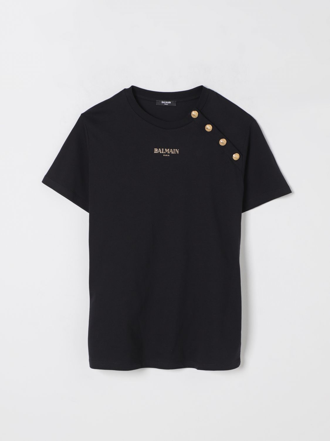 BALMAIN T-SHIRT: T-shirt con mini logo e bottoni Balmain, Nero - Img 1