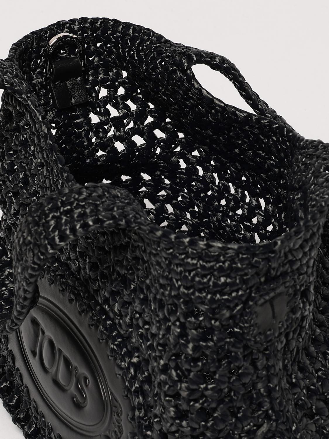 TOD'S BORSA A SPALLA: Borsa Tod's in rafia crochet e pelle , Nero - Img 5