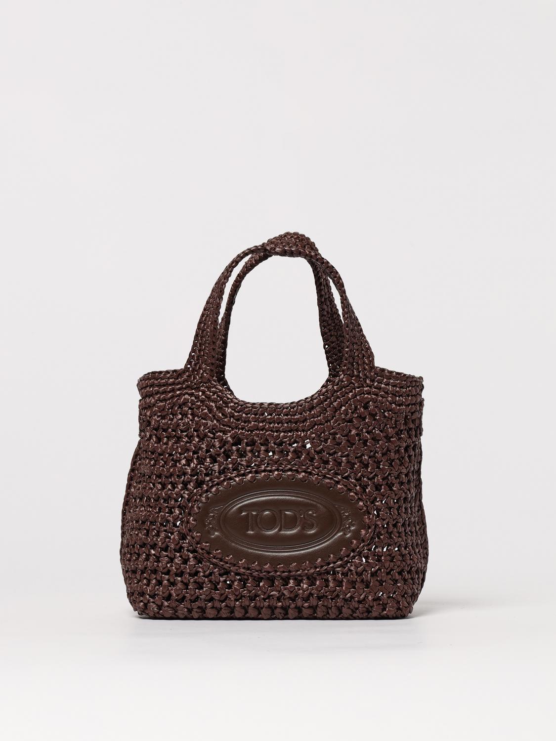 TOD'S BORSA A SPALLA: Borsa Tod's in rafia crochet e pelle , Moro - Img 1