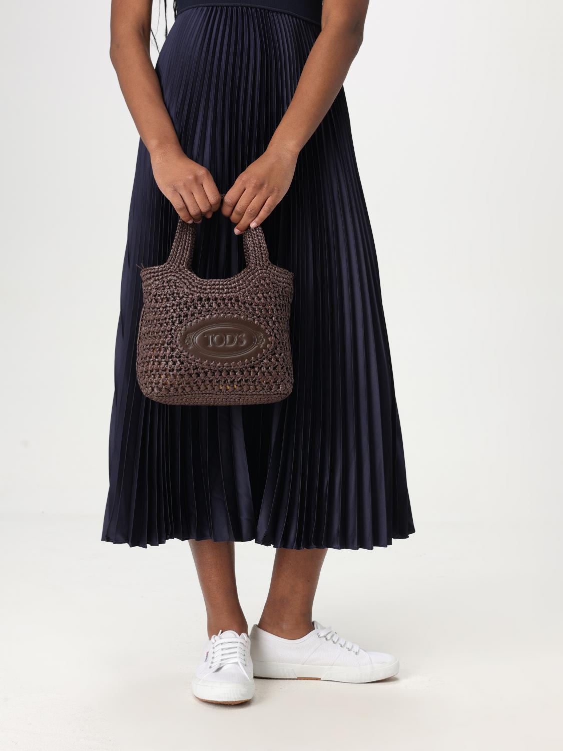 TOD'S BORSA A SPALLA: Borsa Tod's in rafia crochet e pelle , Moro - Img 2