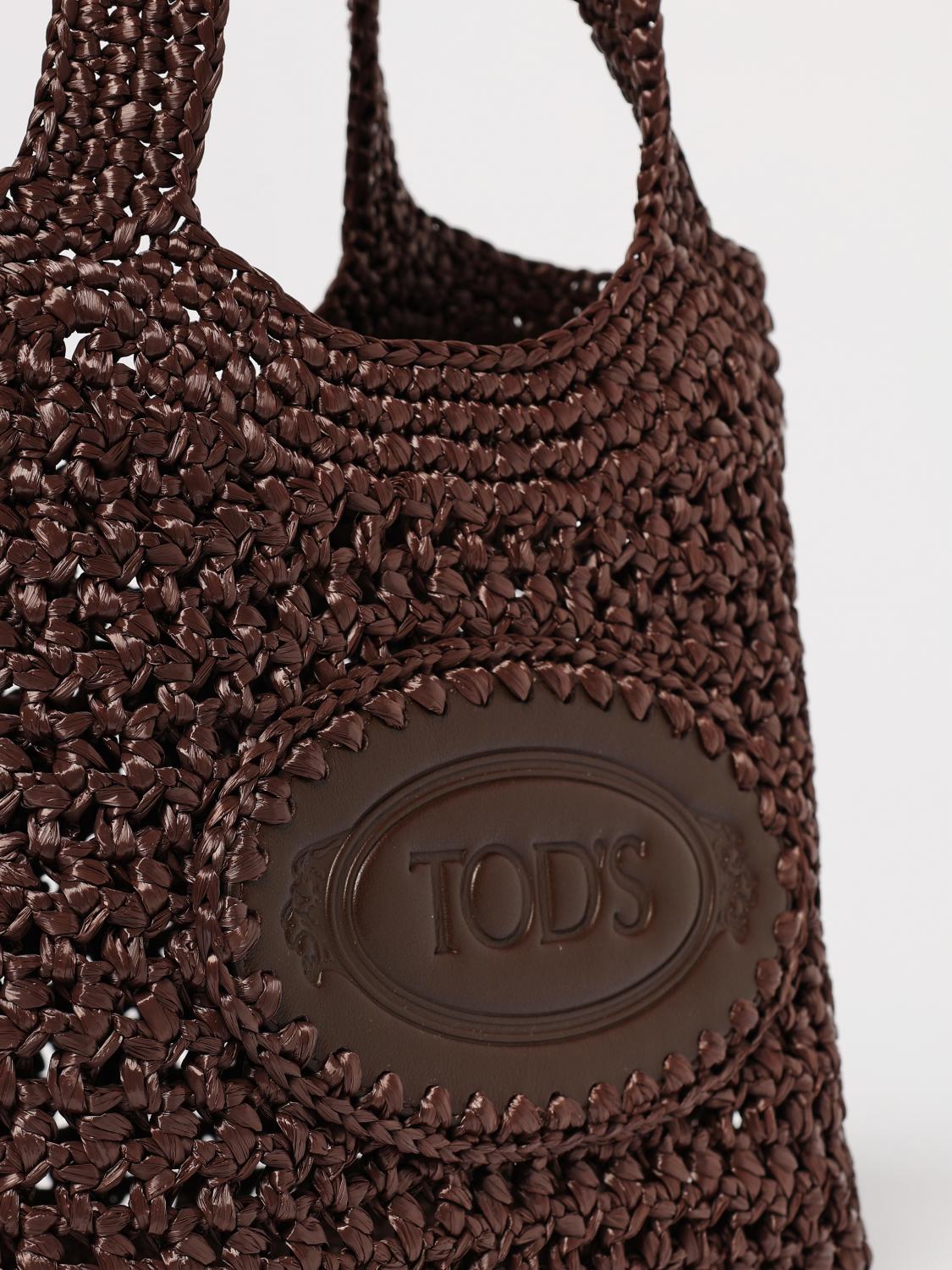 TOD'S BORSA A SPALLA: Borsa Tod's in rafia crochet e pelle , Moro - Img 4