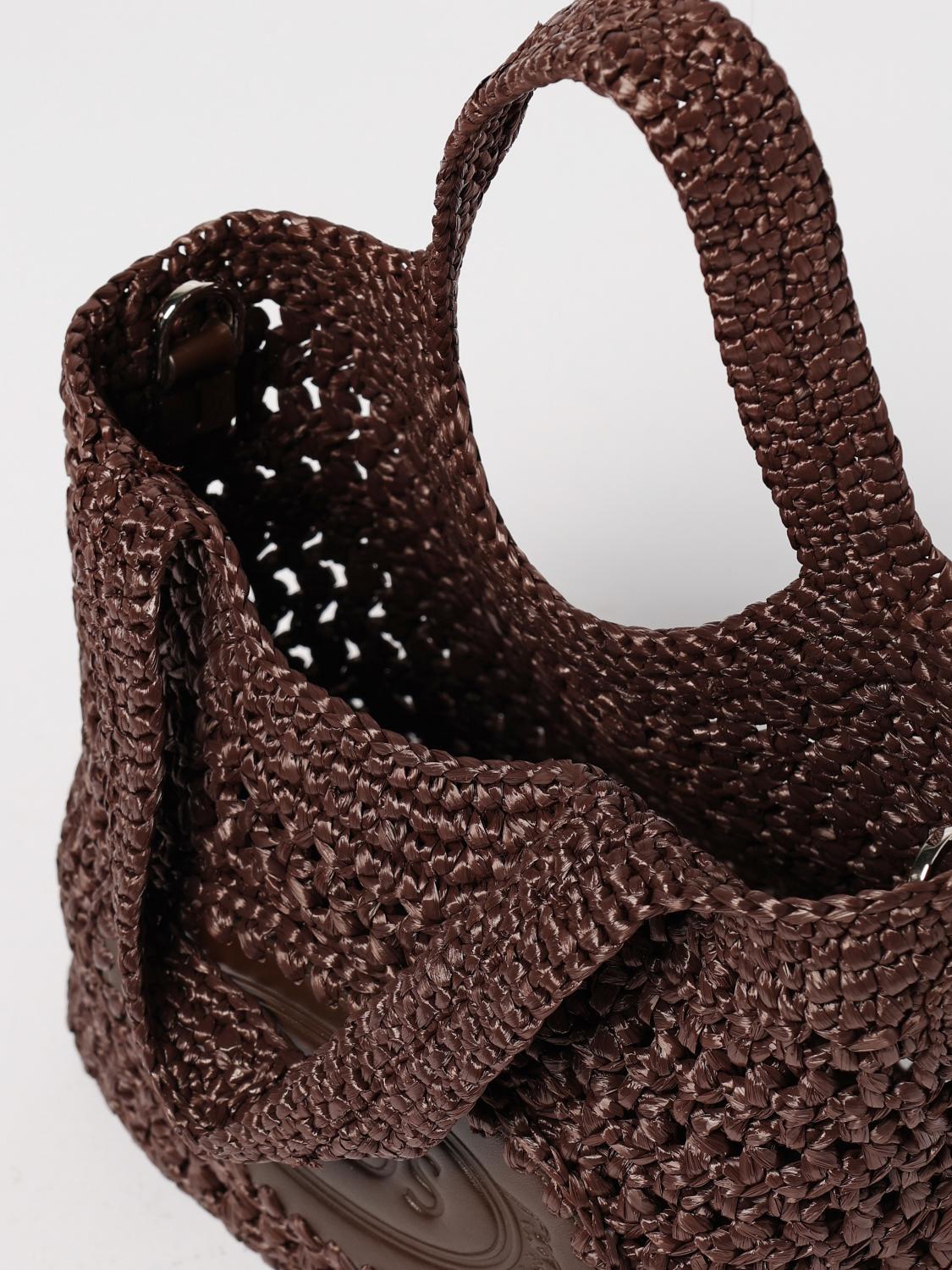 TOD'S BORSA A SPALLA: Borsa Tod's in rafia crochet e pelle , Moro - Img 5