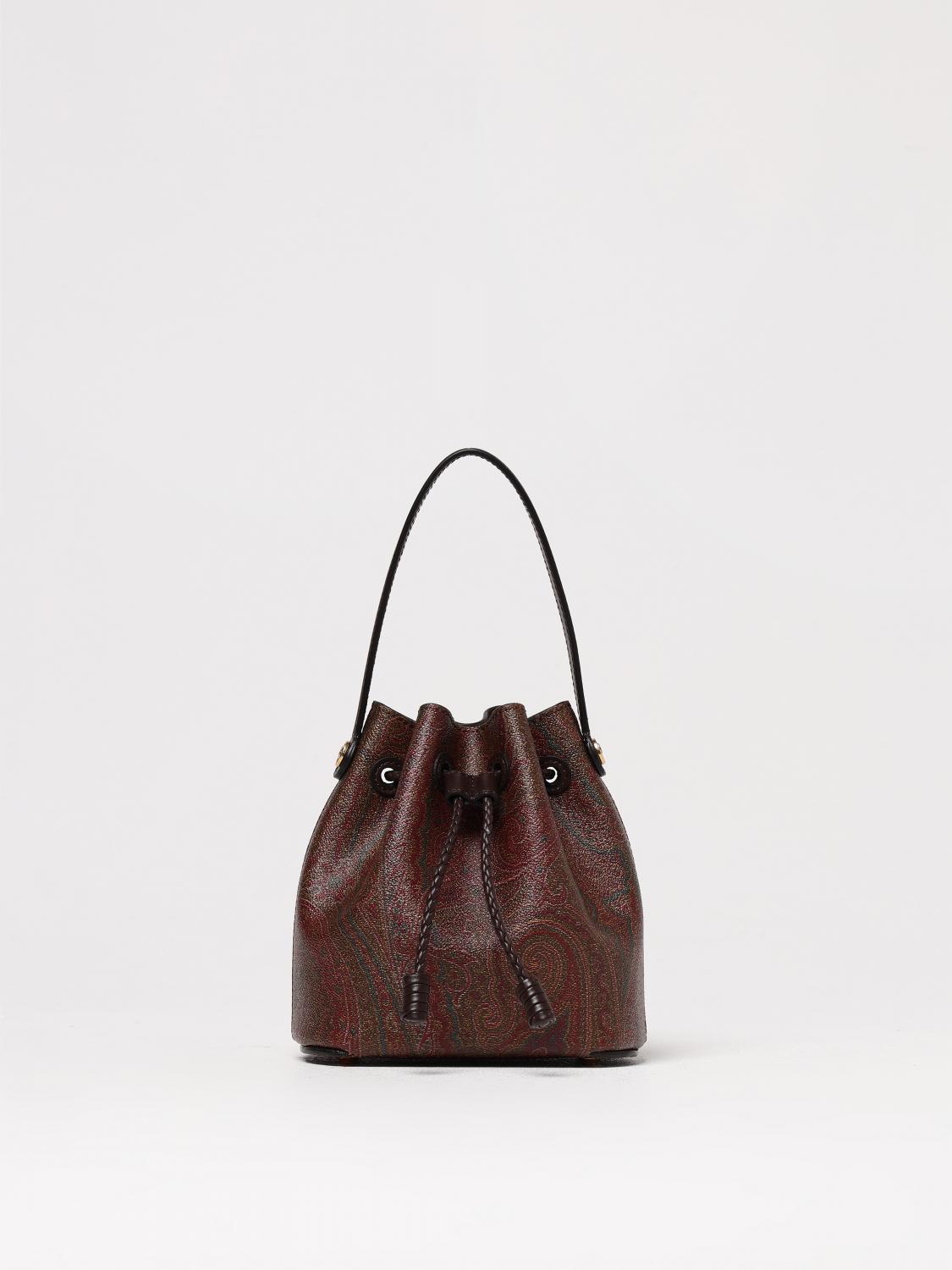 ETRO BORSA MINI: Borsa a secchiello Paisley Etro in cotone spalmato e pelle , Azzurro - Img 1