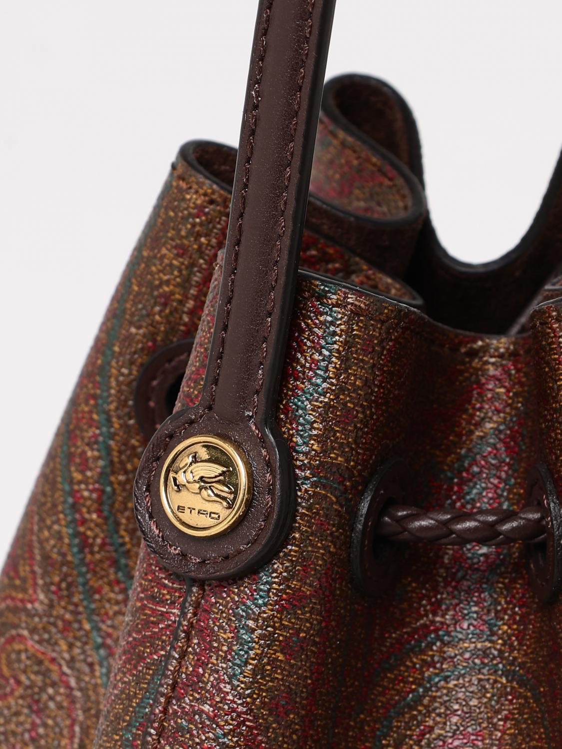 ETRO BORSA MINI: Borsa a secchiello Paisley Etro in cotone spalmato e pelle , Azzurro - Img 4