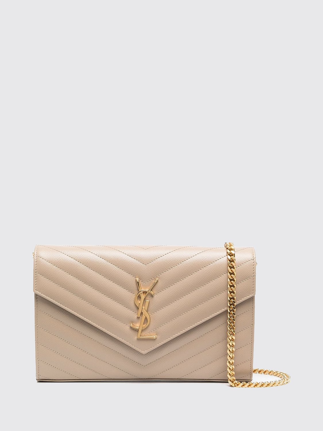 SAINT LAURENT BORSA MINI: Borsa Cassandre Saint Laurent in grain de poudre trapuntata chevron , Beige - Img 1