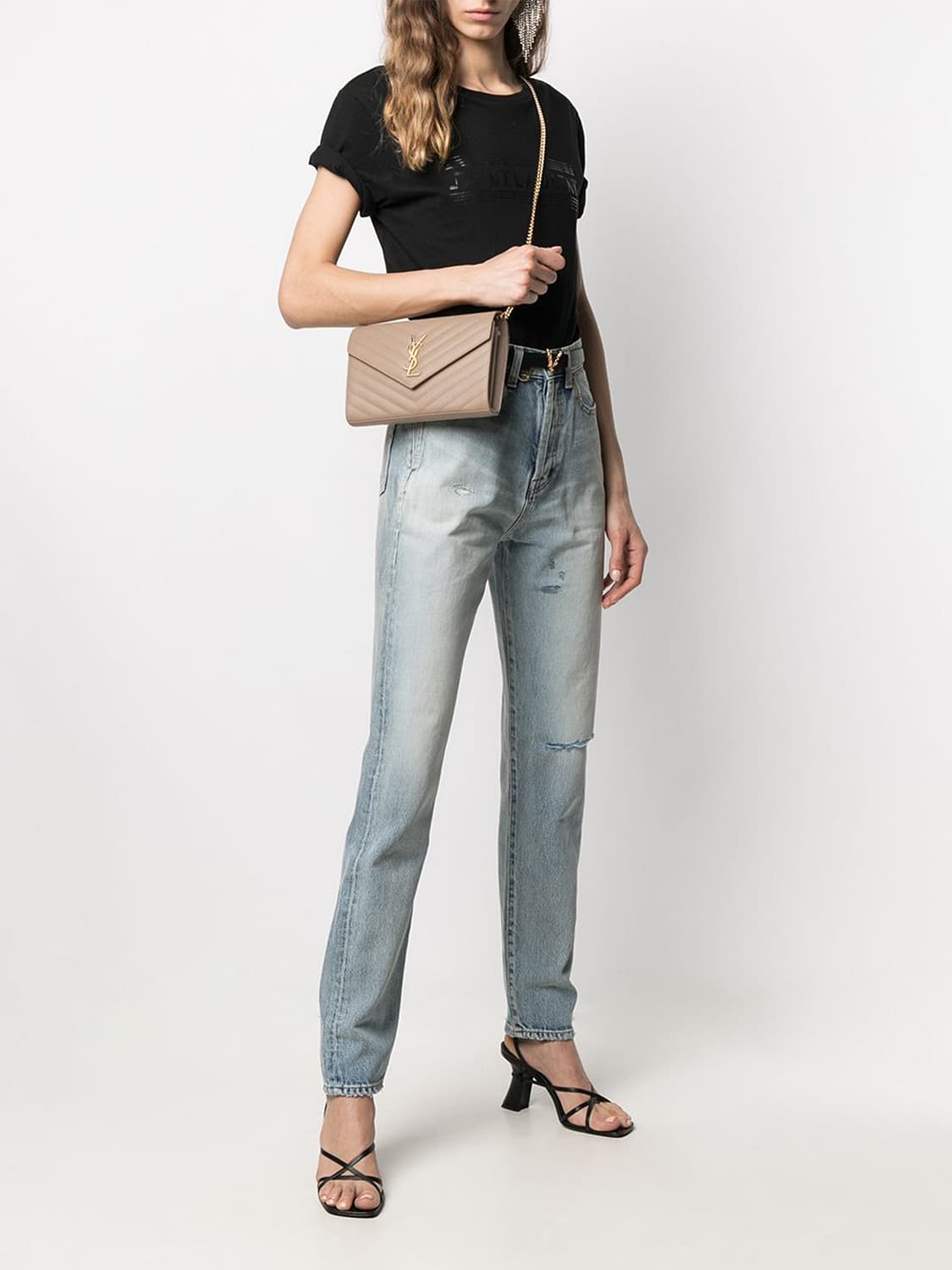 SAINT LAURENT BORSA MINI: Borsa Cassandre Saint Laurent in grain de poudre trapuntata chevron , Beige - Img 2
