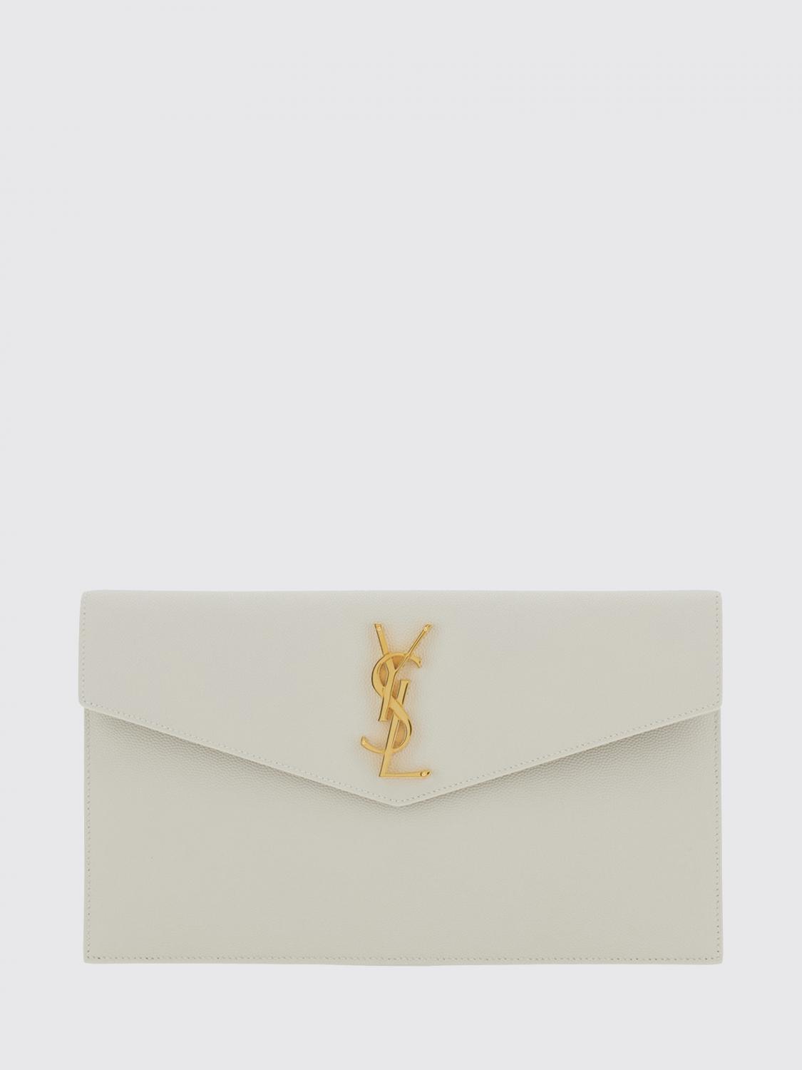 SAINT LAURENT CLUTCH: Pochette Saint Laurent in pelle grain de poudre, Panna - Img 1