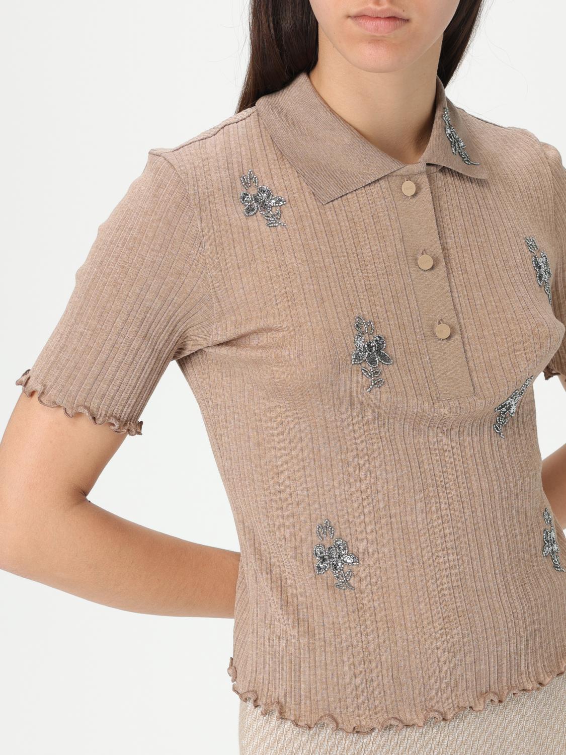 Fendi knit polo shirt with cotton jewels - Camel | FS9713ASNG