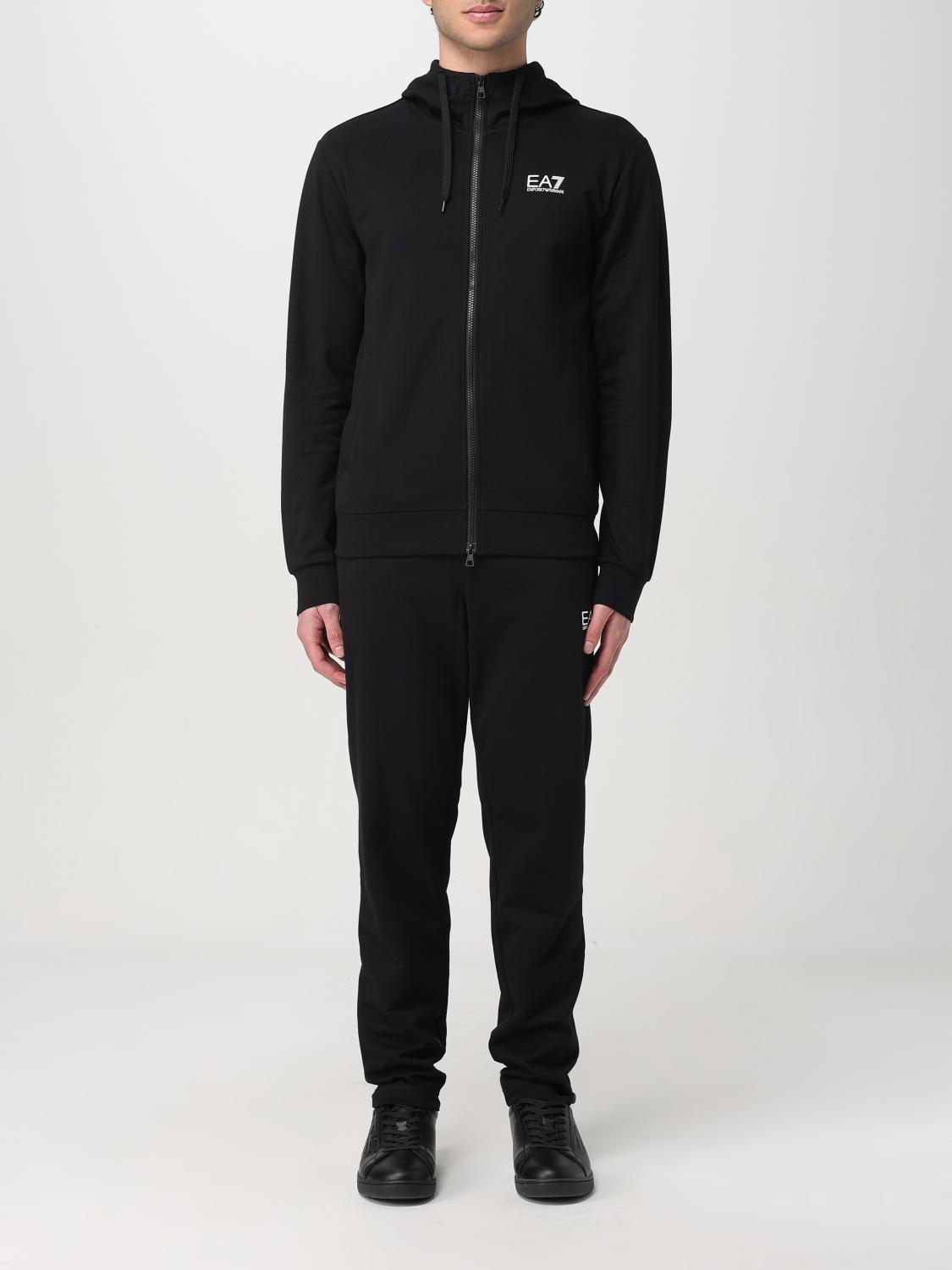 EA7 FORMAL CLOTHES: EA7 cotton hoodie + sweatpants set with logo, Black - Img 1