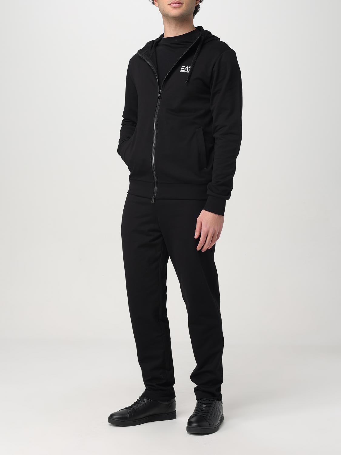 EA7 FORMAL CLOTHES: EA7 cotton hoodie + sweatpants set with logo, Black - Img 2