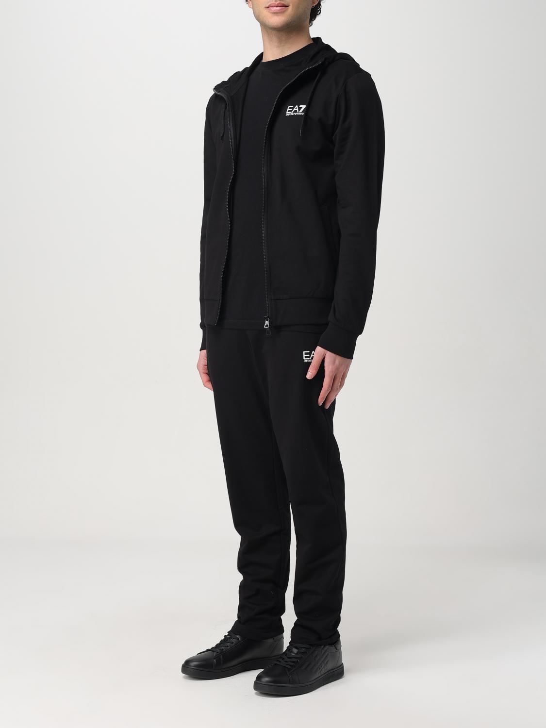 EA7 FORMAL CLOTHES: EA7 cotton hoodie + sweatpants set with logo, Black - Img 4