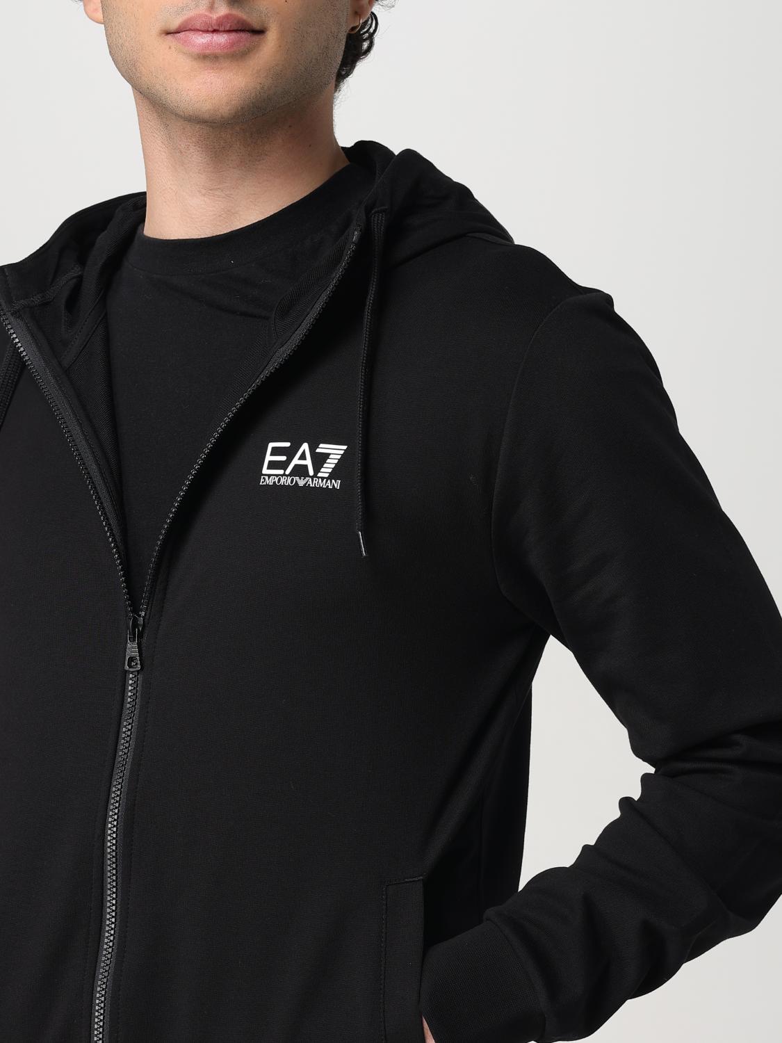 EA7 FORMAL CLOTHES: EA7 cotton hoodie + sweatpants set with logo, Black - Img 5