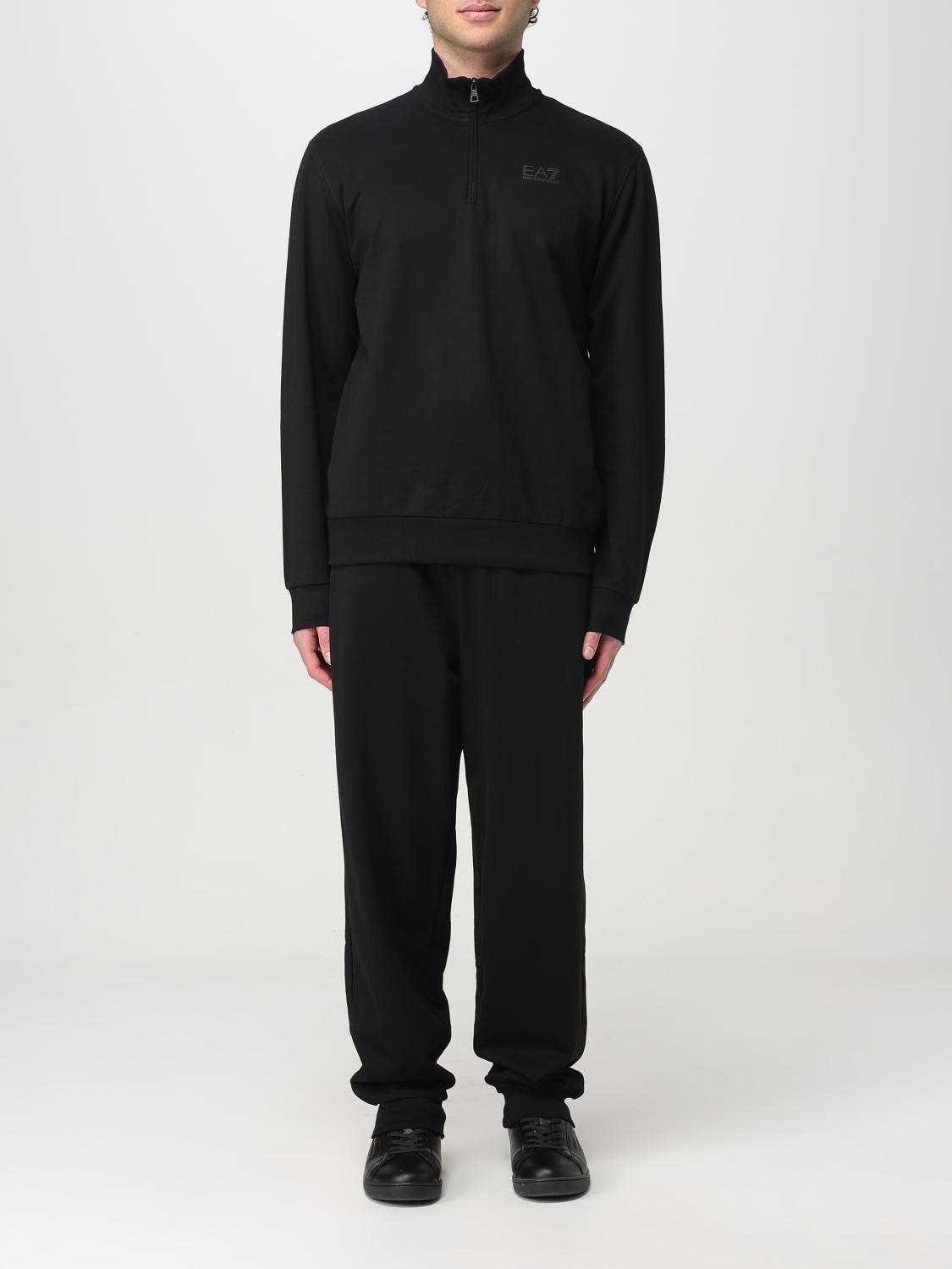 EA7 FORMAL CLOTHES: EA7 cotton hoodie + sweatpants with logo , Black - Img 1