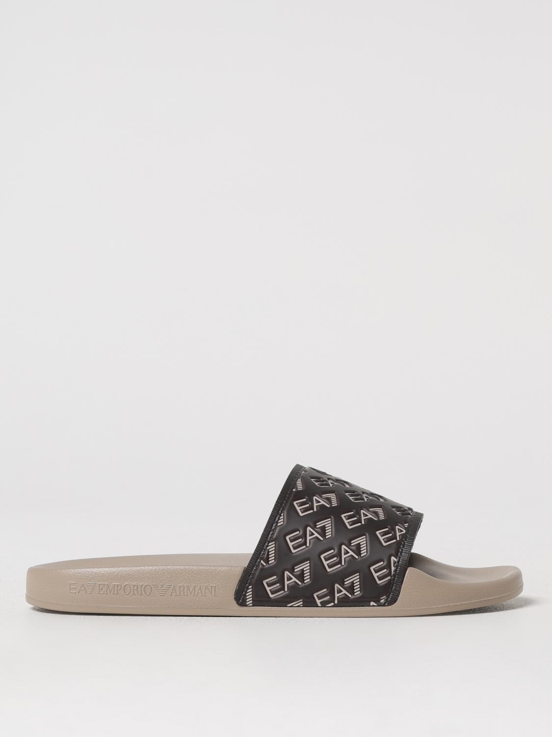 EA7 SANDALI: Sliders EA7 in gomma con logo all over , Beige - Img 1