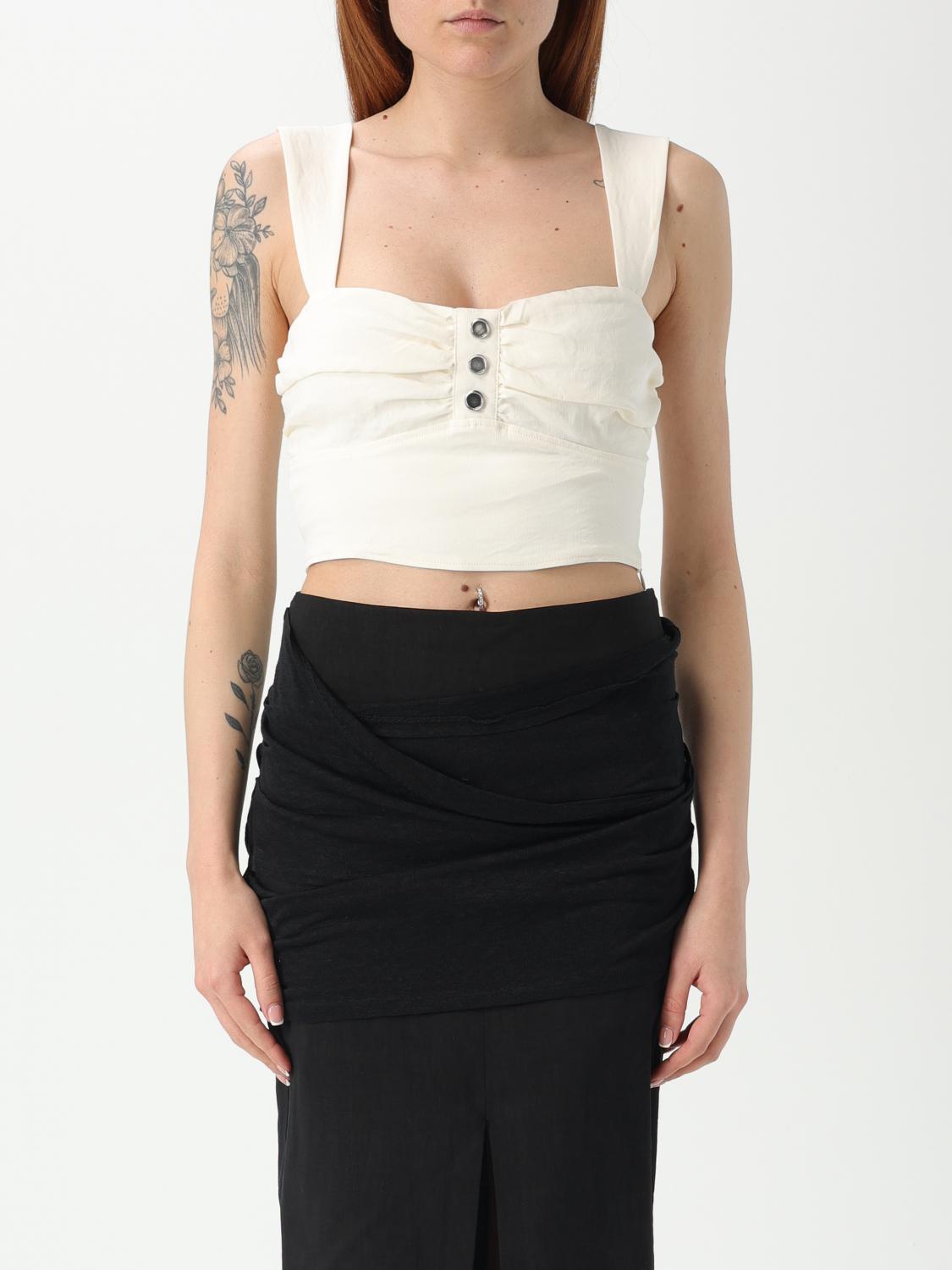 PINKO TOP: Top cropped Pinko in misto lino , Bianco - Img 1