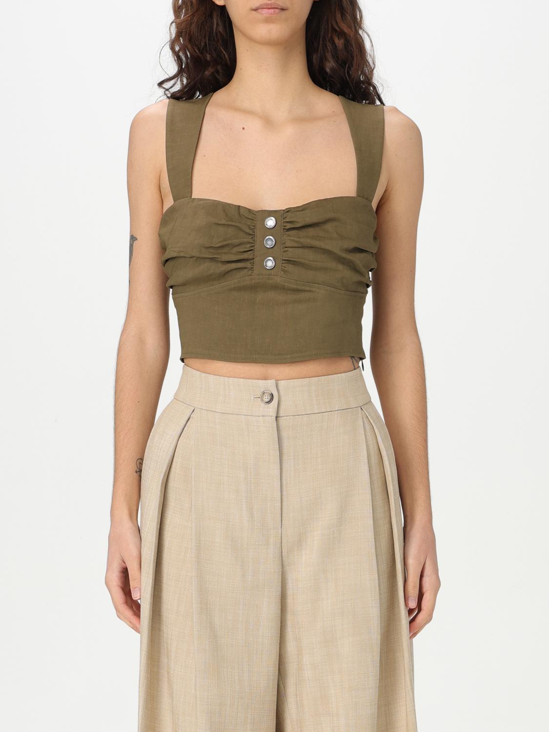 PINKO TOP: Top cropped Pinko in misto lino , Militare - Img 1