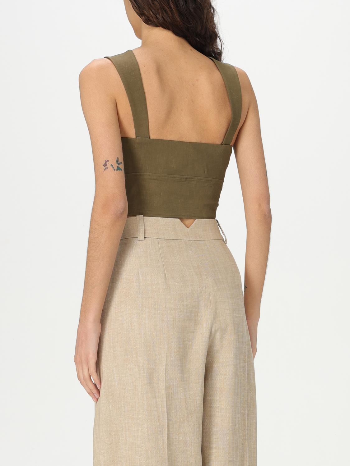 PINKO TOP: Top cropped Pinko in misto lino , Militare - Img 2