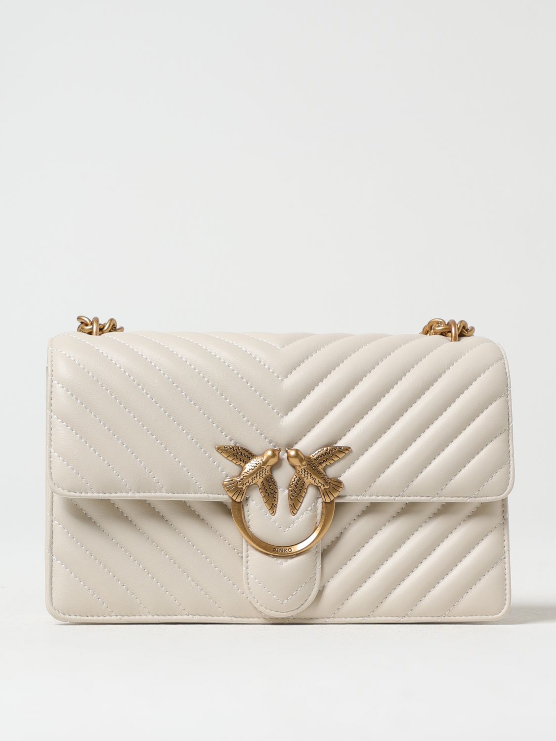 PINKO BORSA A SPALLA: Borsa Love Classic Pinko in nappa trapuntata chevron , Bianco - Img 1