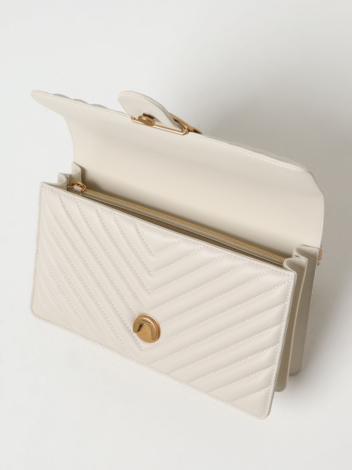 PINKO BORSA A SPALLA: Borsa Love Classic Pinko in nappa trapuntata chevron , Bianco - Img 3