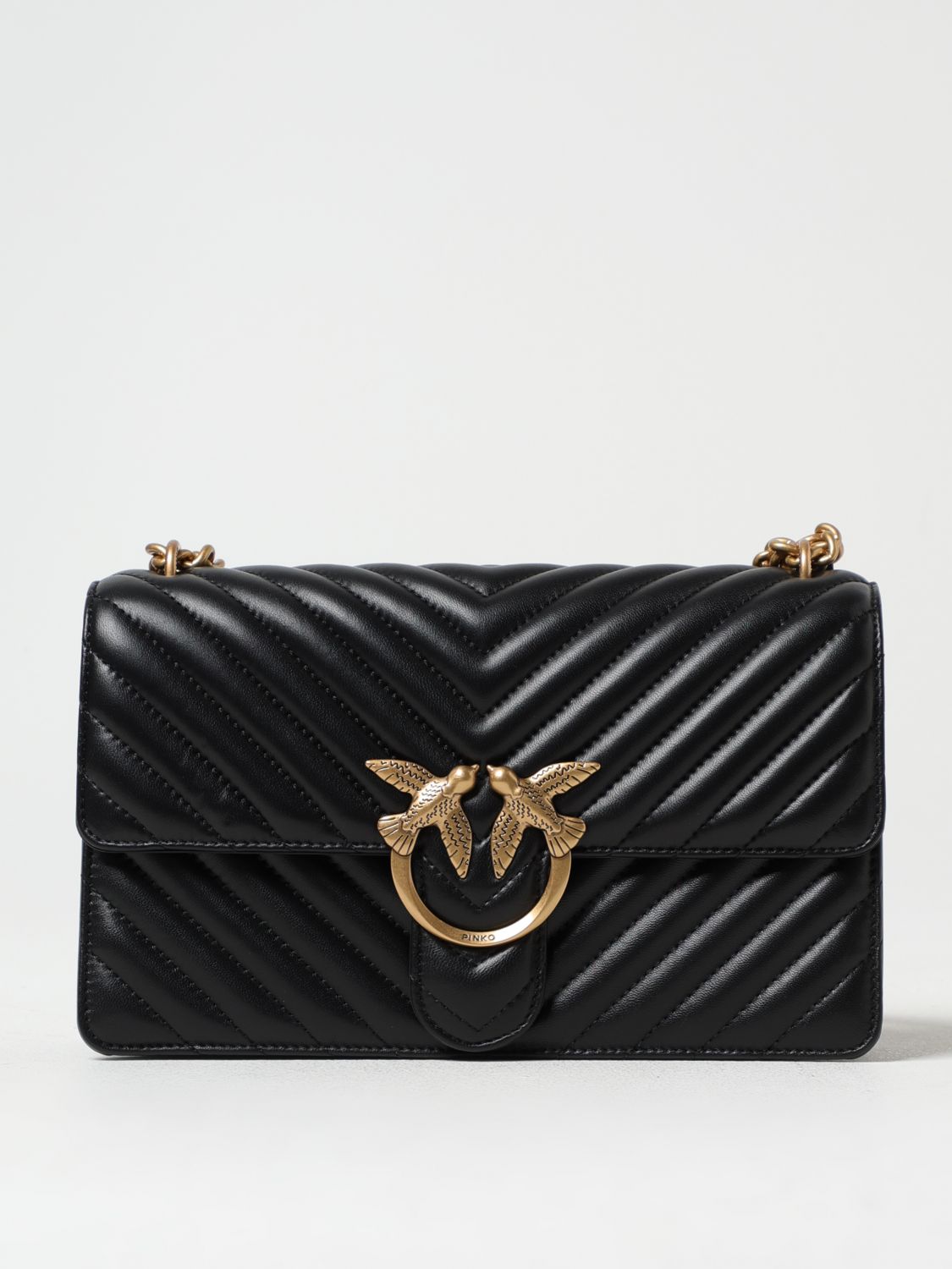 PINKO BORSA A SPALLA: Borsa Love Classic Pinko in nappa trapuntata chevron , Nero - Img 1