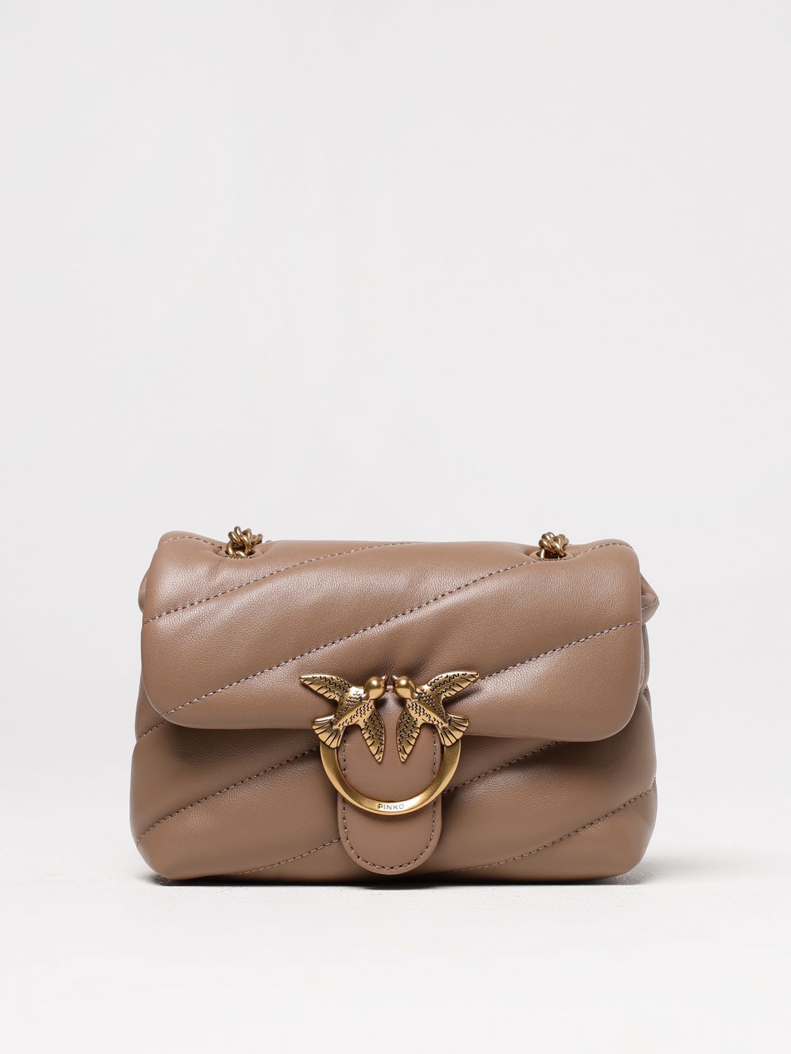 PINKO BORSA MINI: Borsa Love Puff Baby Pinko in nappa trapuntata , Tortora - Img 1