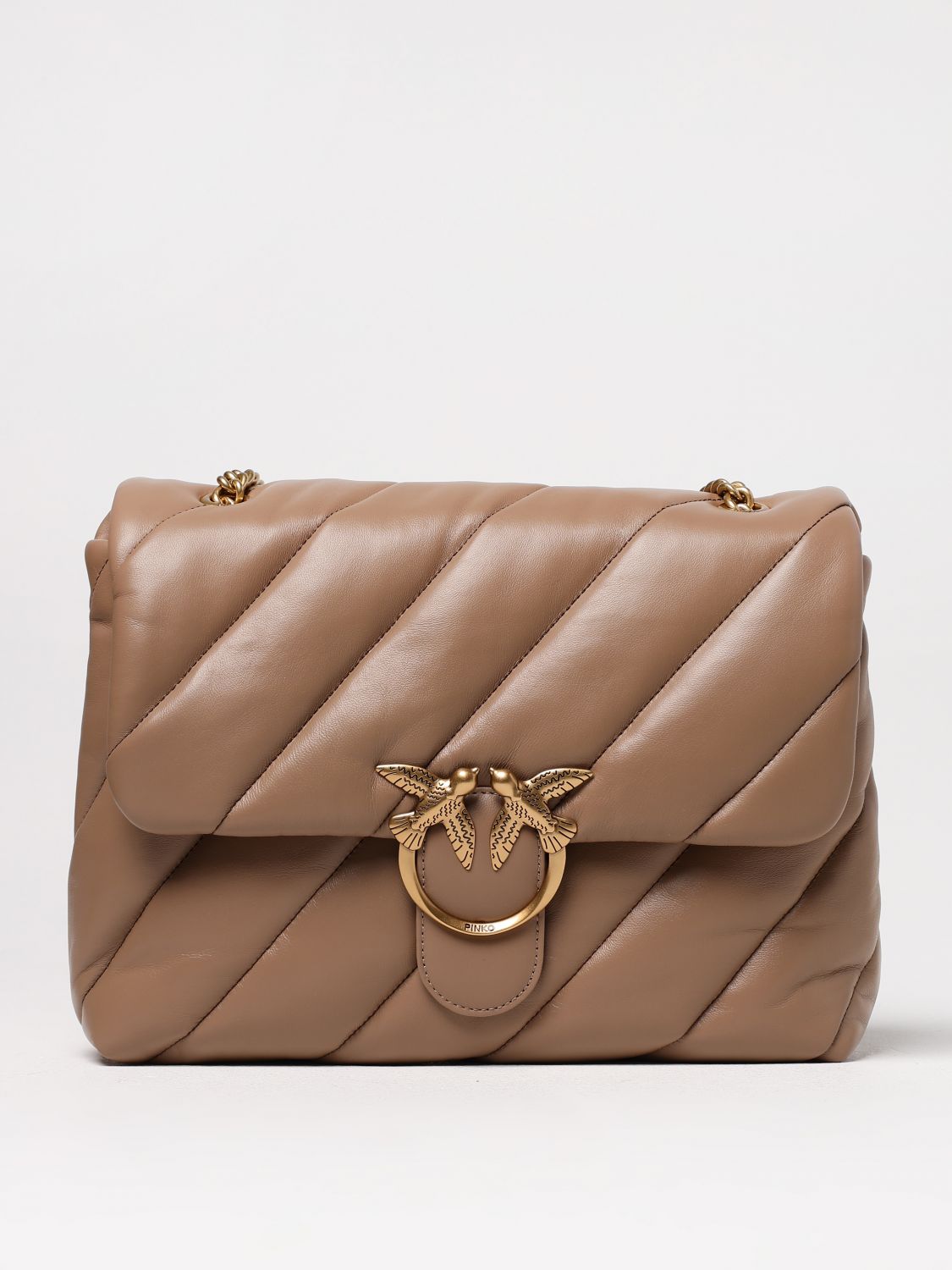 PINKO BORSA A SPALLA: Borsa Love Puff Pinko in nappa trapuntata , Beige - Img 1