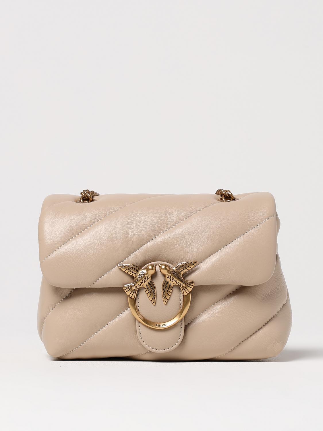 PINKO BORSA MINI: Borsa Love Puff Mini Pinko in nappa trapuntata , Beige - Img 1