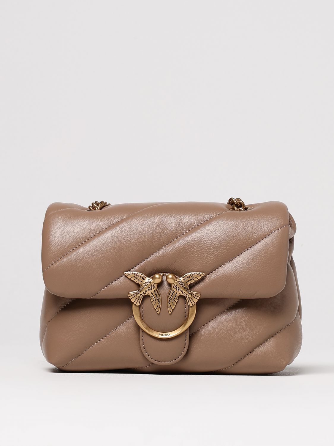 PINKO BORSA MINI: Borsa Love Puff Mini Pinko in nappa trapuntata , Marrone - Img 1