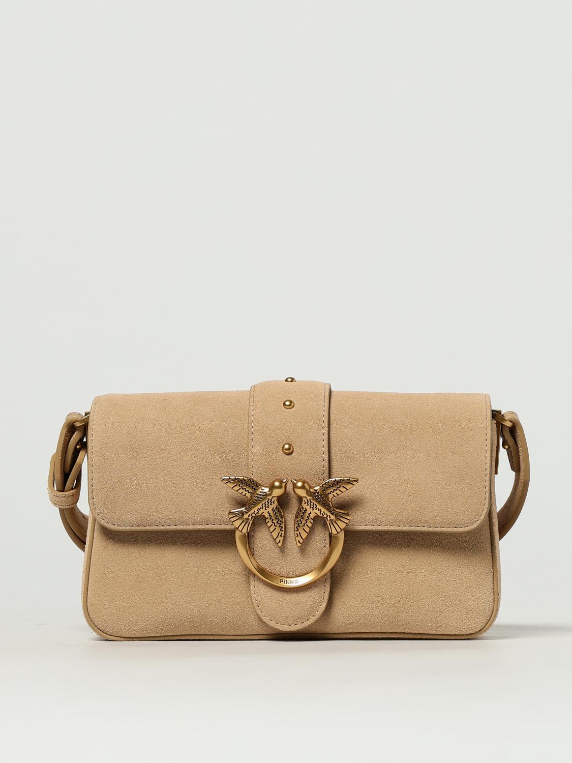 PINKO BORSA A TRACOLLA: Borsa a spalla Mini Love Bag Slouchy in pelle nuvolata, Beige - Img 1