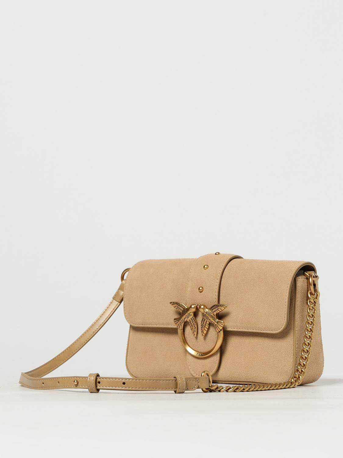 PINKO BORSA A TRACOLLA: Borsa a spalla Mini Love Bag Slouchy in pelle nuvolata, Beige - Img 3