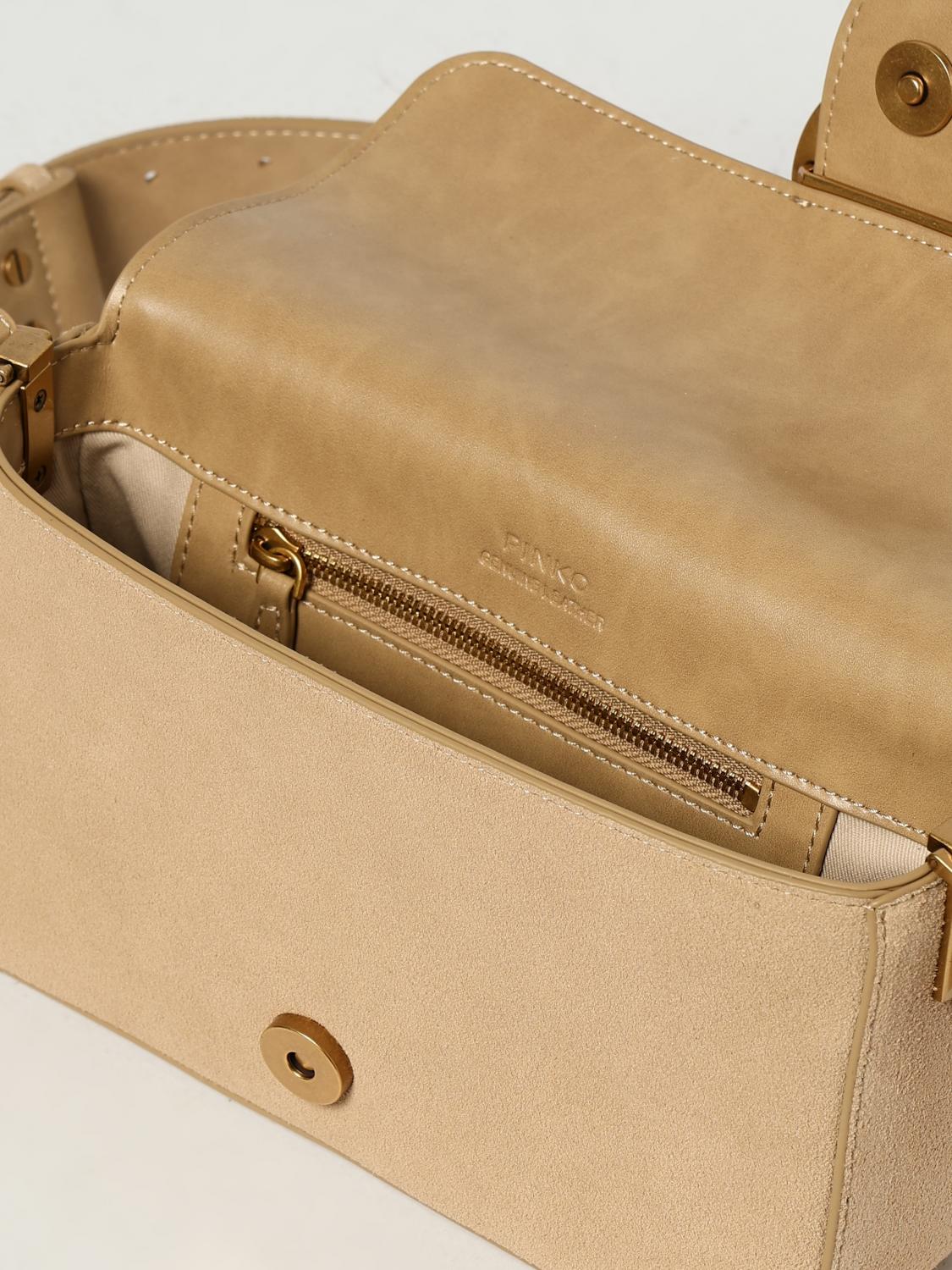 PINKO BORSA A TRACOLLA: Borsa a spalla Mini Love Bag Slouchy in pelle nuvolata, Beige - Img 4