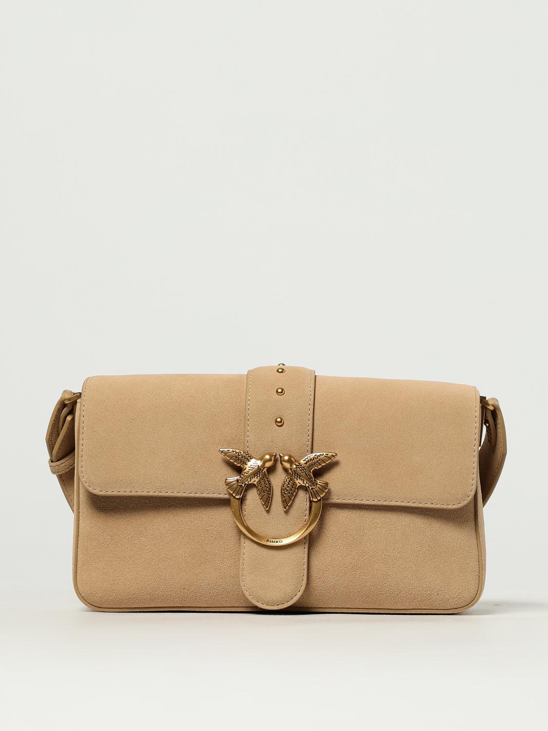 PINKO BORSA A TRACOLLA: Borsa a spalla Love Bag Slouchy in pelle nuvolata, Beige - Img 1