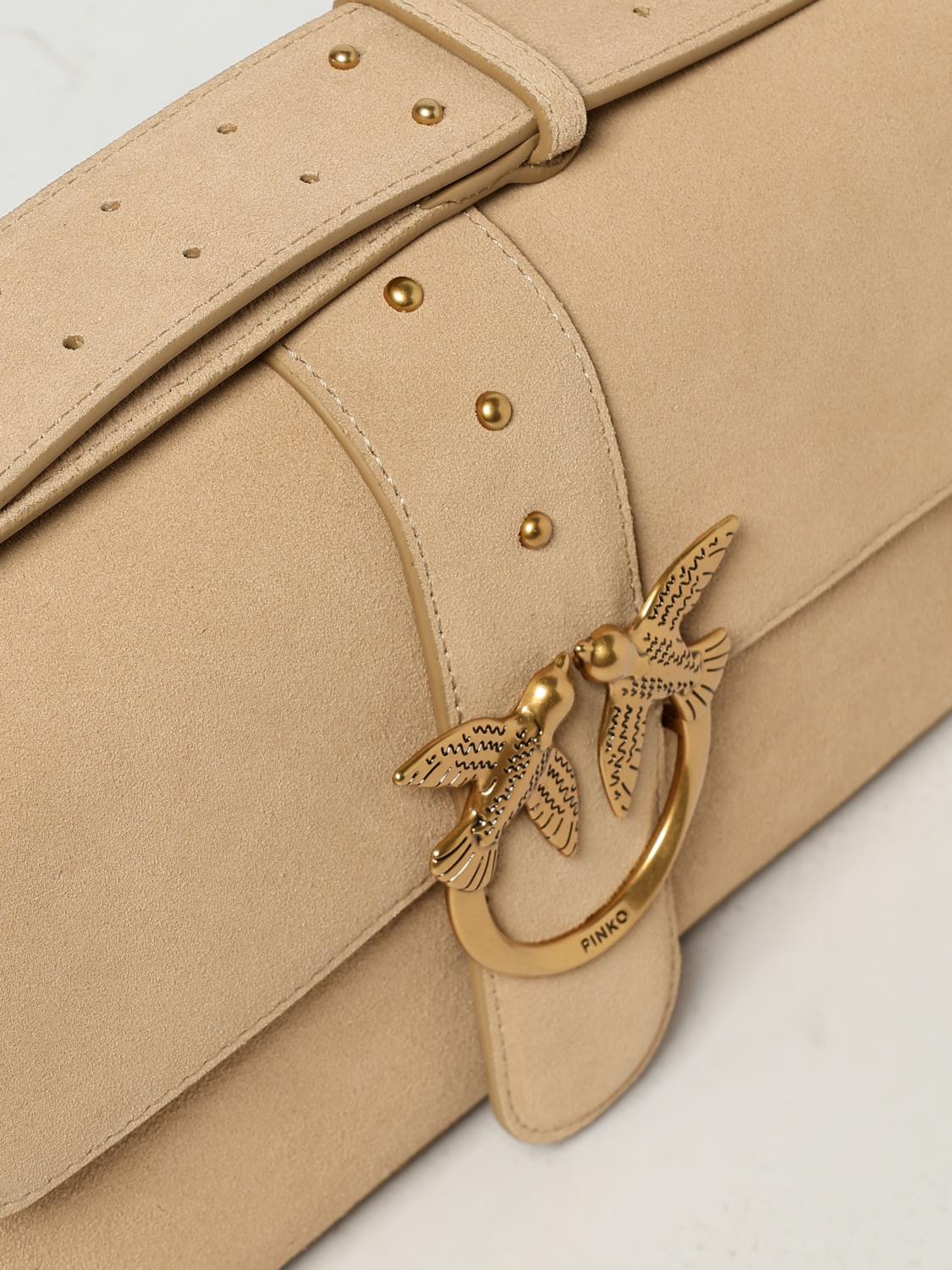 PINKO BORSA A TRACOLLA: Borsa a spalla Love Bag Slouchy in pelle nuvolata, Beige - Img 4
