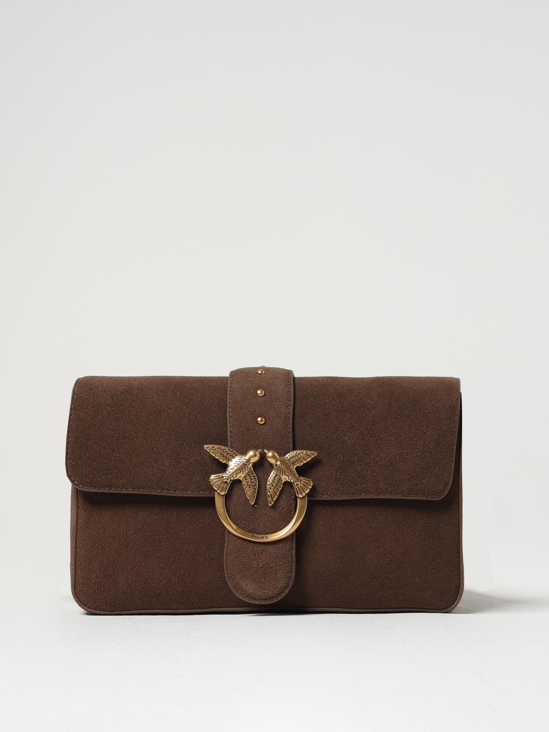 PINKO BORSA A TRACOLLA: Borsa a spalla Love Bag Slouchy in pelle nuvolata, Marrone - Img 1