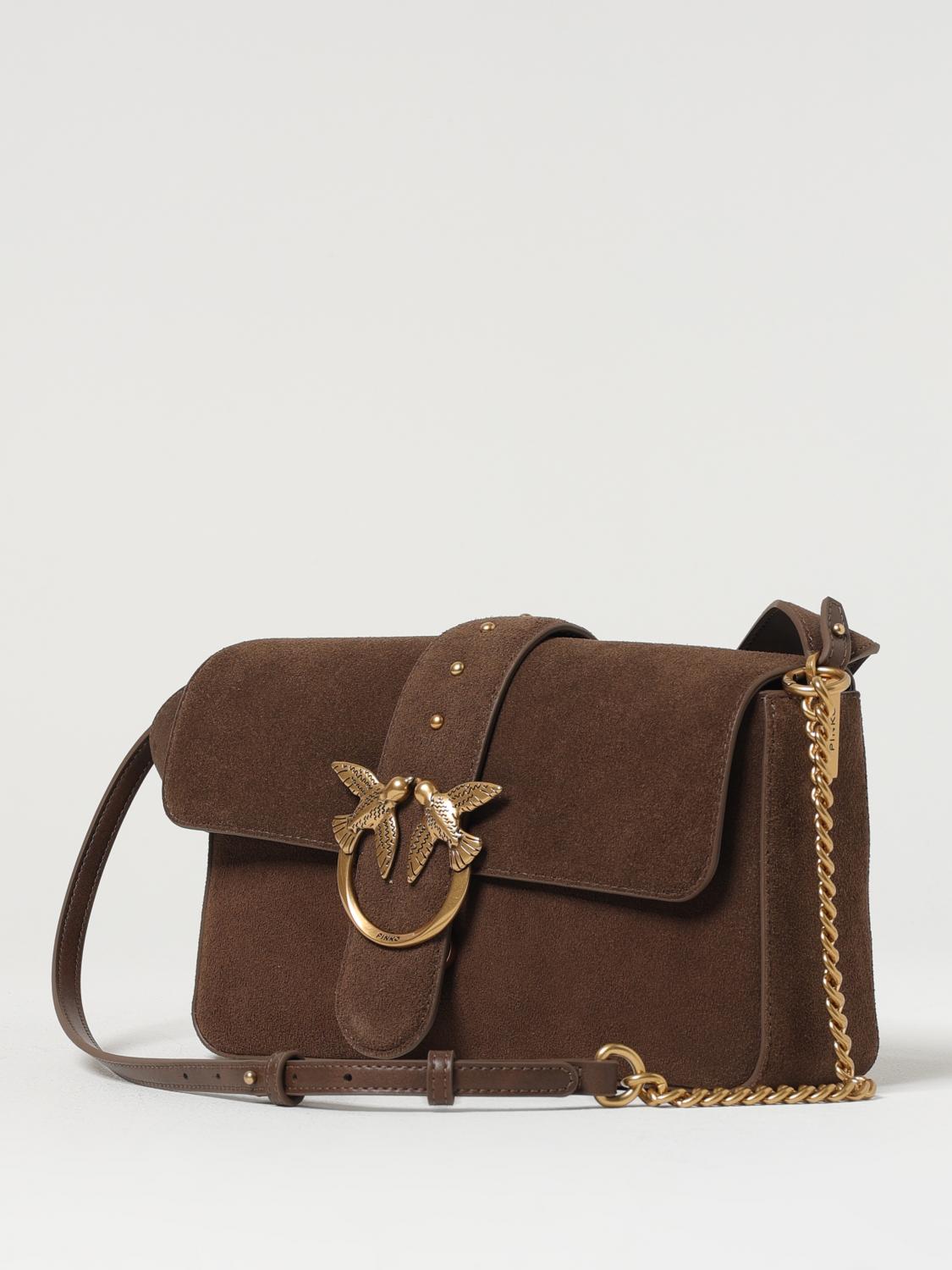 PINKO BORSA A TRACOLLA: Borsa a spalla Love Bag Slouchy in pelle nuvolata, Marrone - Img 3
