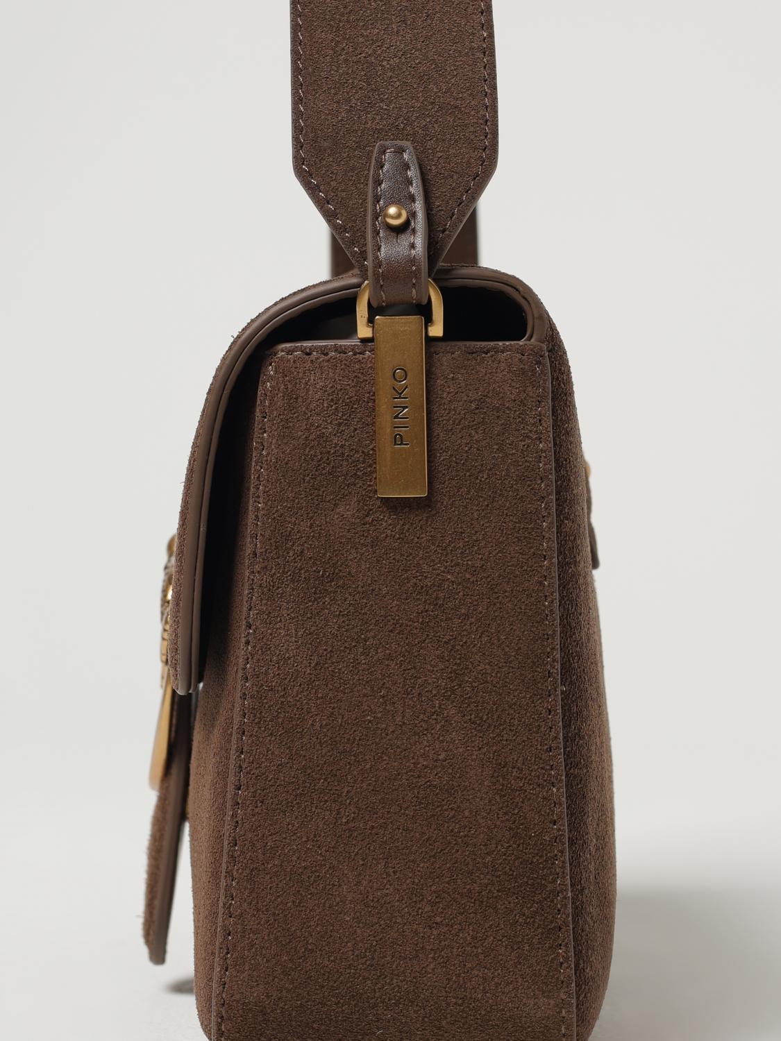 PINKO BORSA A TRACOLLA: Borsa a spalla Love Bag Slouchy in pelle nuvolata, Marrone - Img 4