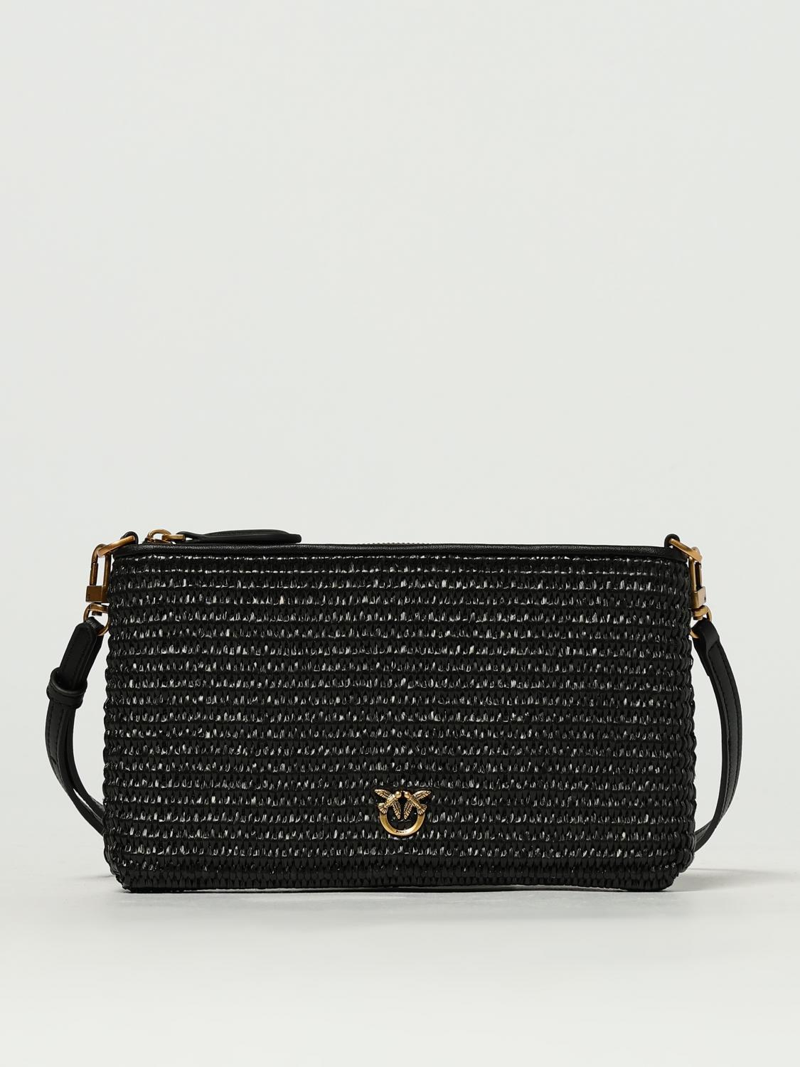 PINKO BORSA A TRACOLLA: Borsa in rafia crochet con tracolla rimovibile Pinko, Nero - Img 1