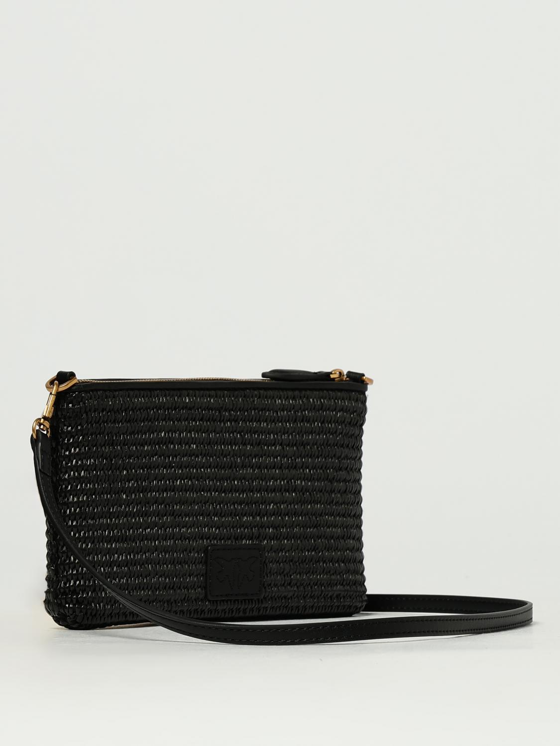 PINKO BORSA A TRACOLLA: Borsa in rafia crochet con tracolla rimovibile Pinko, Nero - Img 2