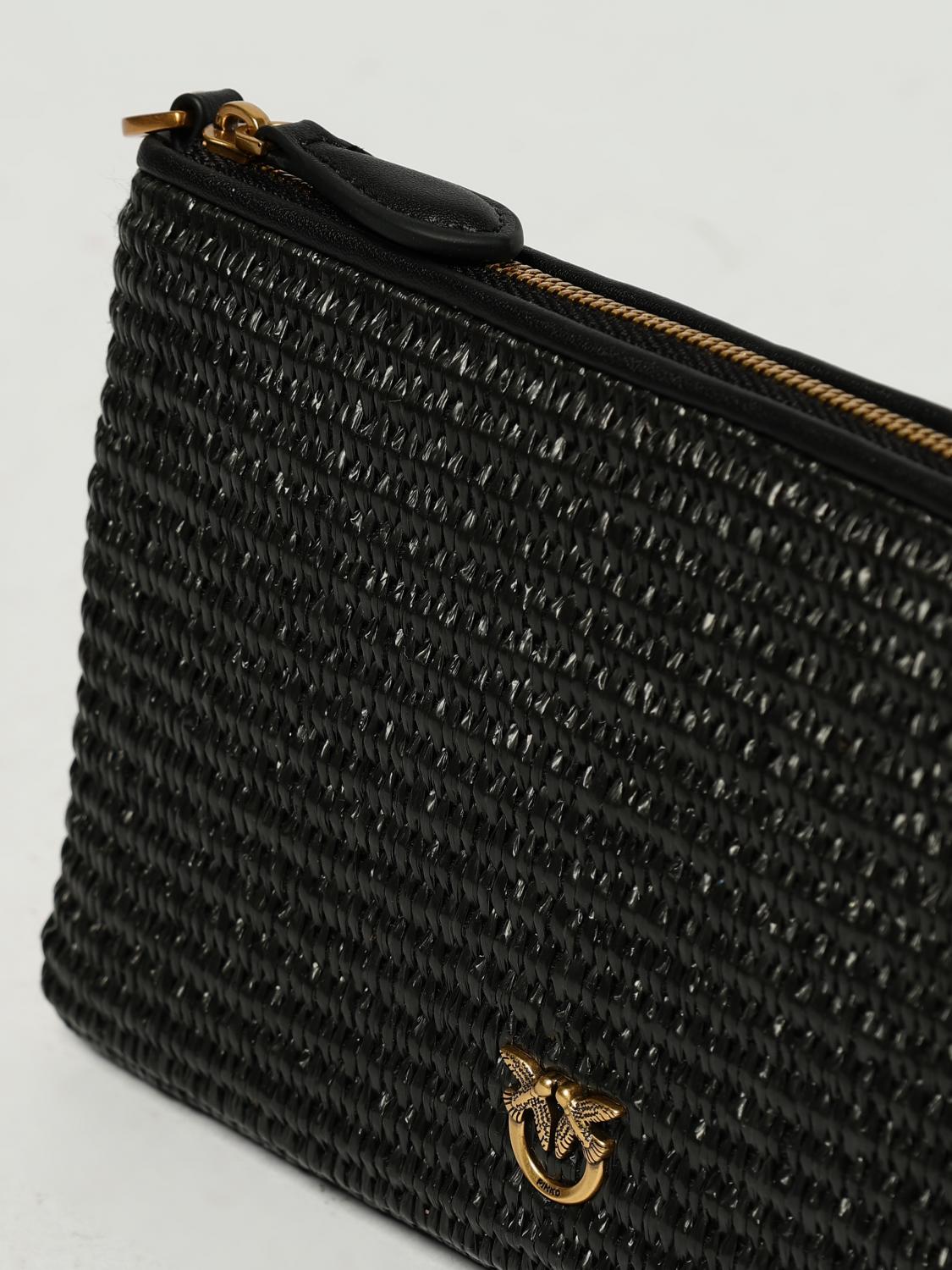 PINKO BORSA A TRACOLLA: Borsa in rafia crochet con tracolla rimovibile Pinko, Nero - Img 3