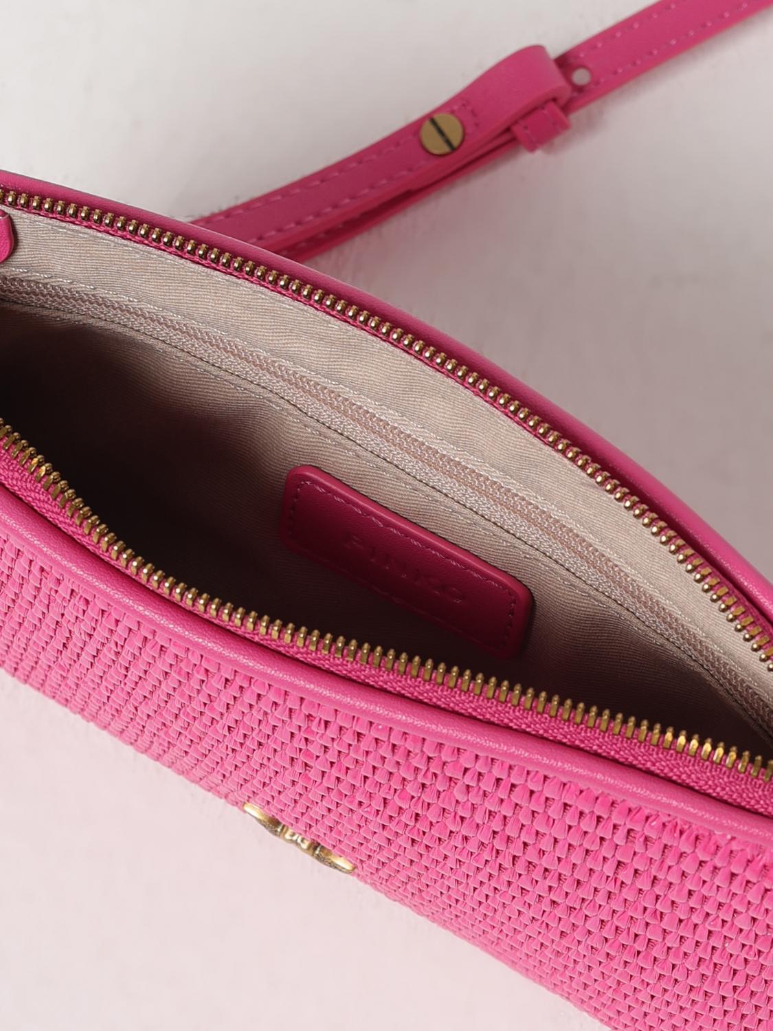 PINKO BORSA A TRACOLLA: Borsa in rafia crochet con tracolla rimovibile Pinko, Fuxia - Img 3