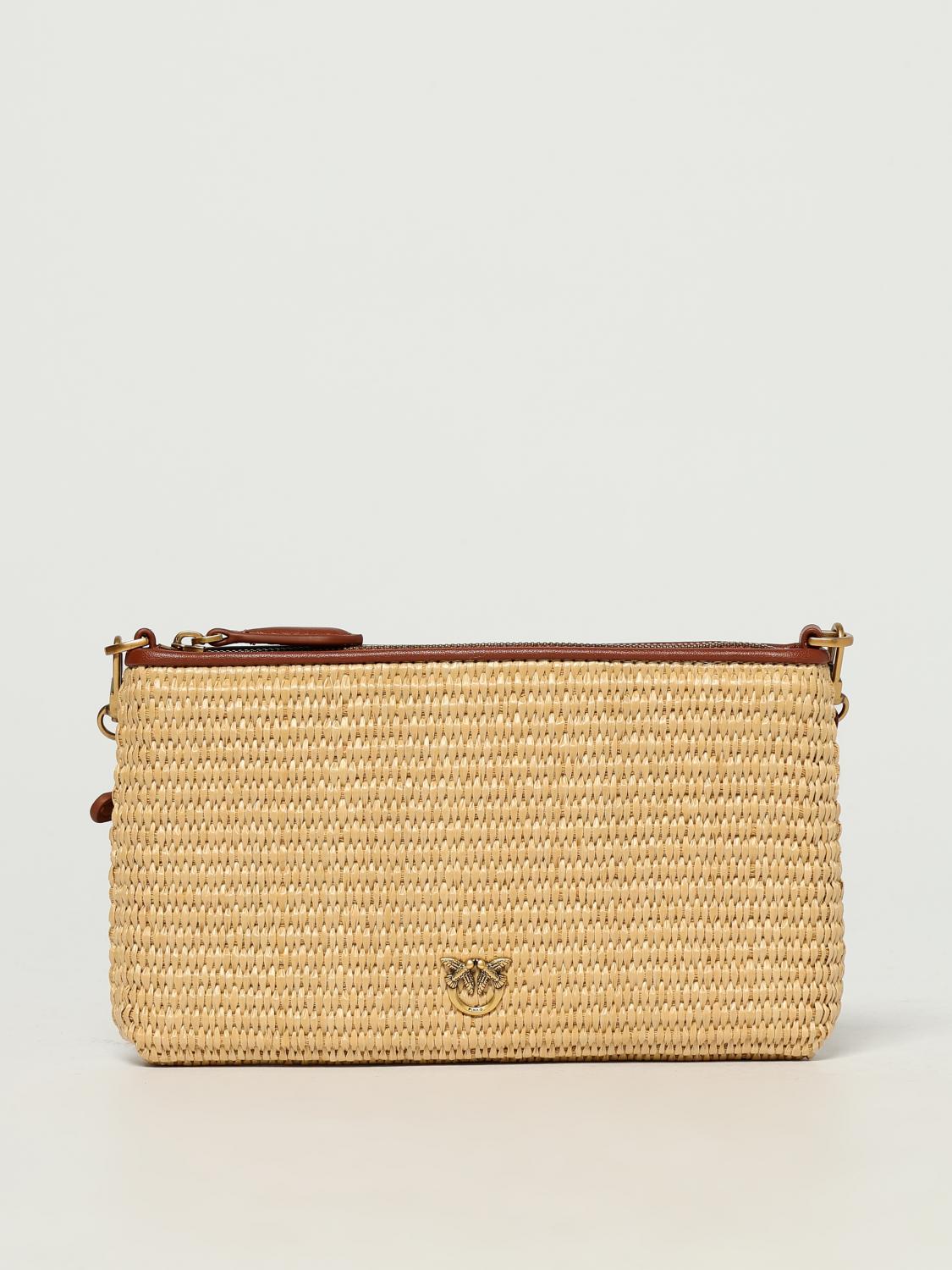 PINKO BORSA A TRACOLLA: Borsa in rafia crochet con tracolla rimovibile Pinko, Beige - Img 1