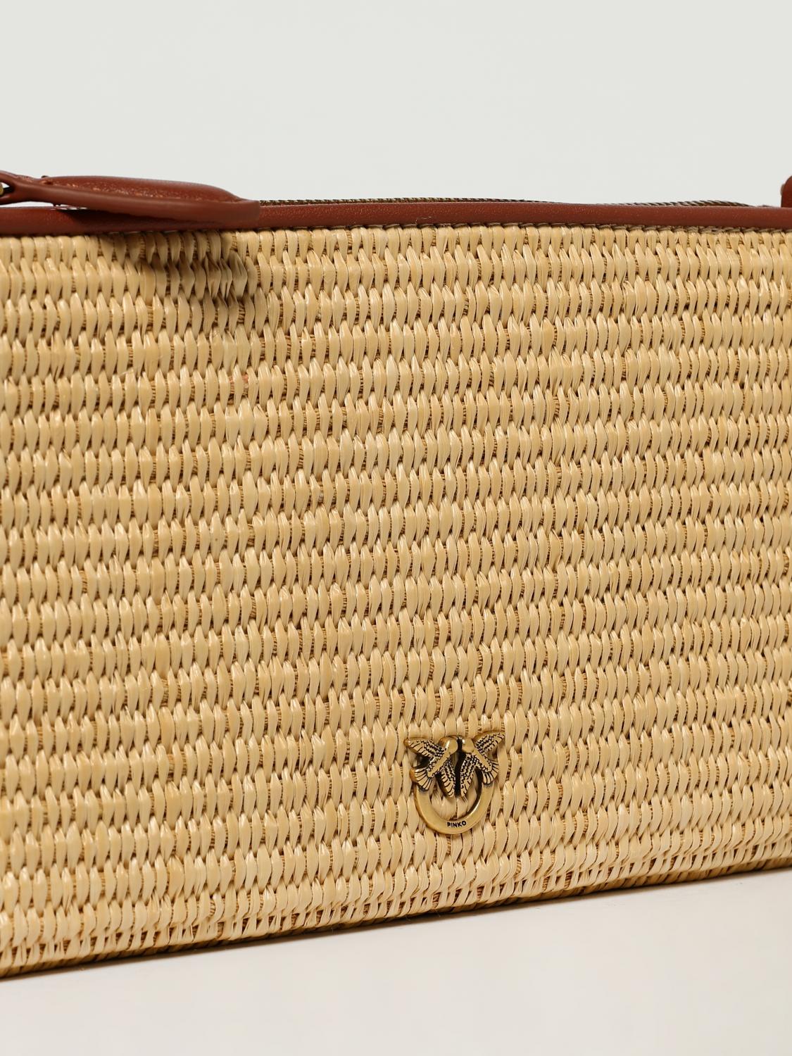 PINKO BORSA A TRACOLLA: Borsa in rafia crochet con tracolla rimovibile Pinko, Beige - Img 3