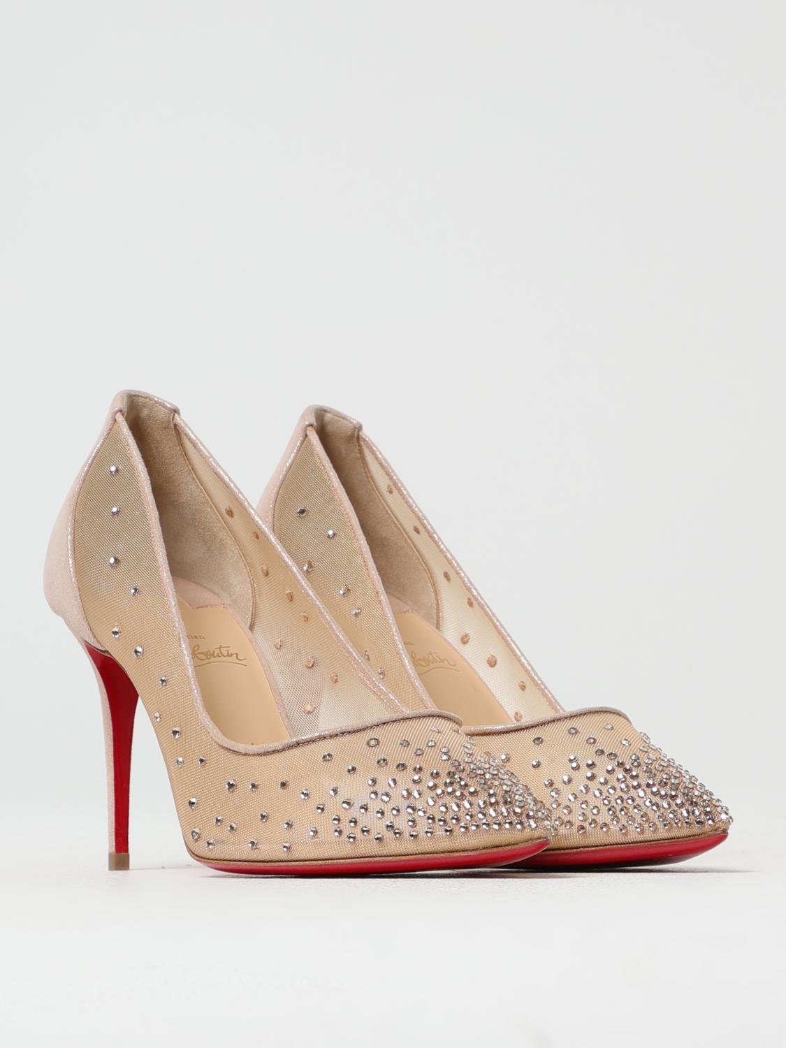 CHRISTIAN LOUBOUTIN DÉCOLLETÉ: Décolleté Follies Christian Louboutin in nylon a rete con strass , Cipria - Img 2