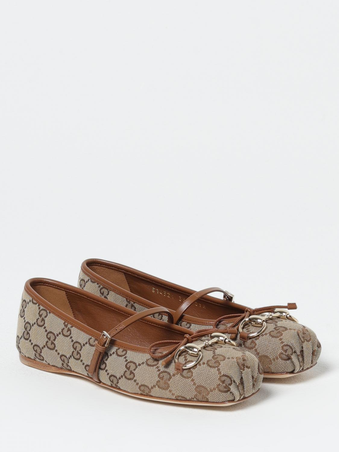 GUCCI BALLERINE: Ballerina Horsebit Gucci in tessuto GG Supreme , Beige - Img 2