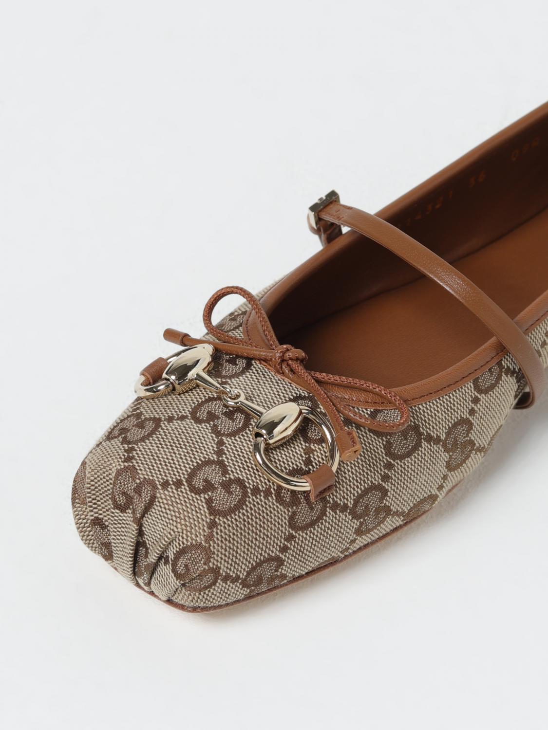 GUCCI BALLERINE: Ballerina Horsebit Gucci in tessuto GG Supreme , Beige - Img 4
