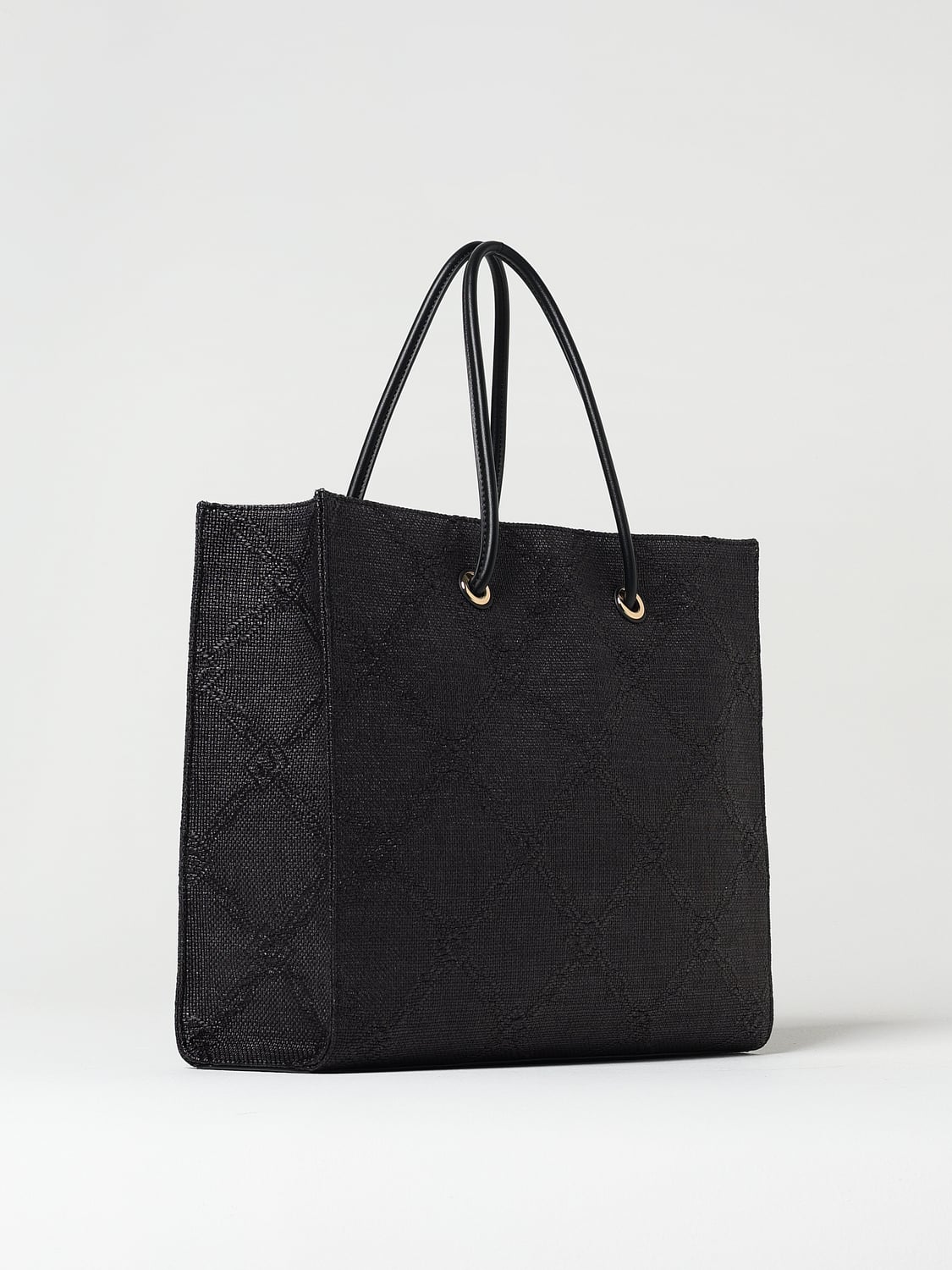 ELISABETTA FRANCHI BORSA TOTE: Borsa Elisabetta Franchi in rafia con logo jacquard , Nero - Img 2
