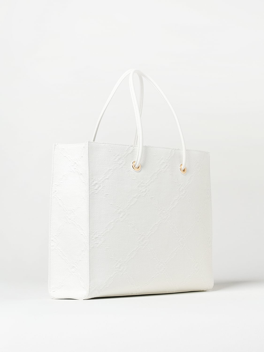 ELISABETTA FRANCHI BORSA TOTE: Borsa Elisabetta Franchi in rafia con logo jacquard , Avorio - Img 2