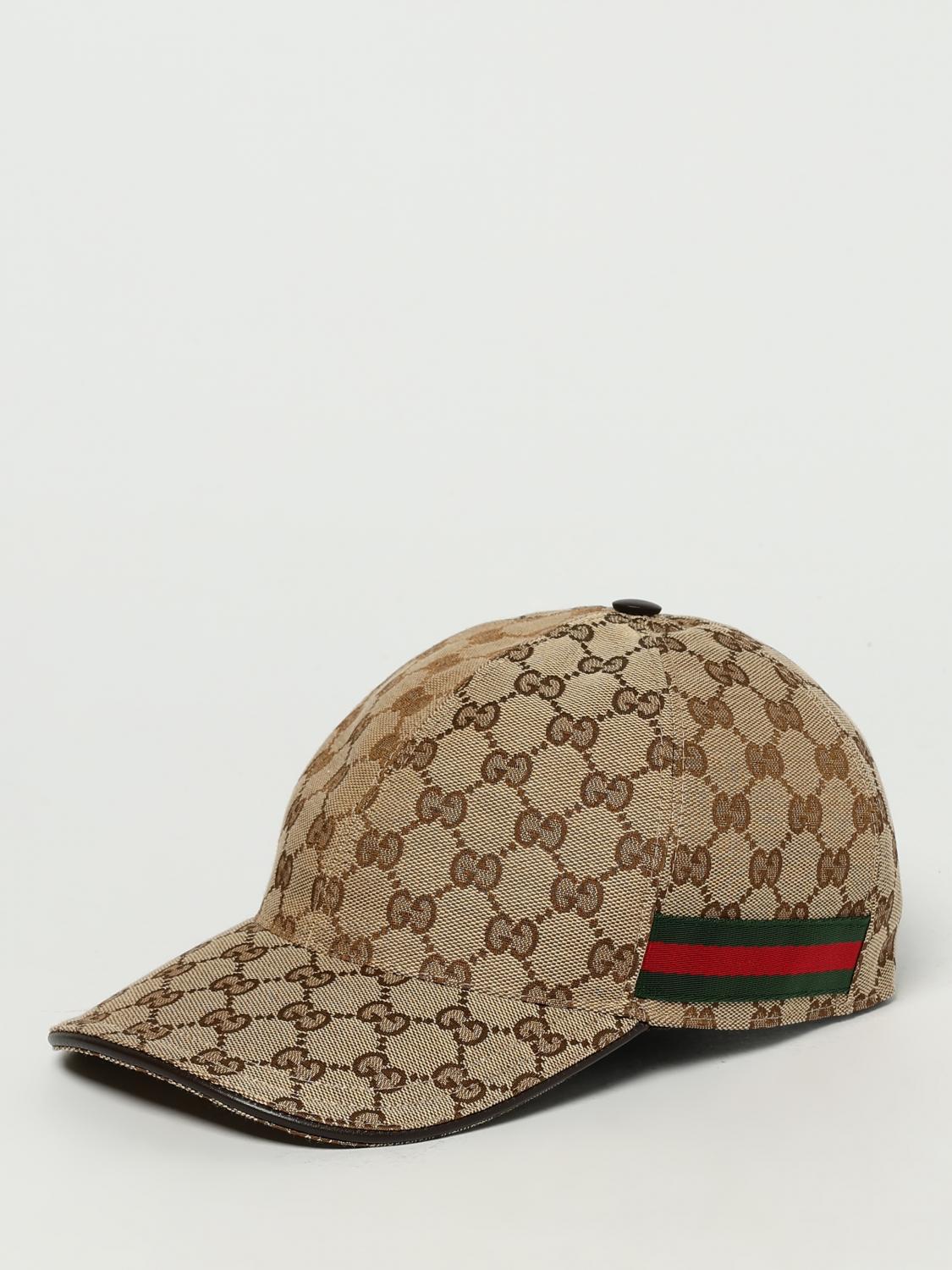 GUCCI CAPPELLO: Cappello Web Gucci in tessuto GG Supreme jacquard , Beige - Img 1