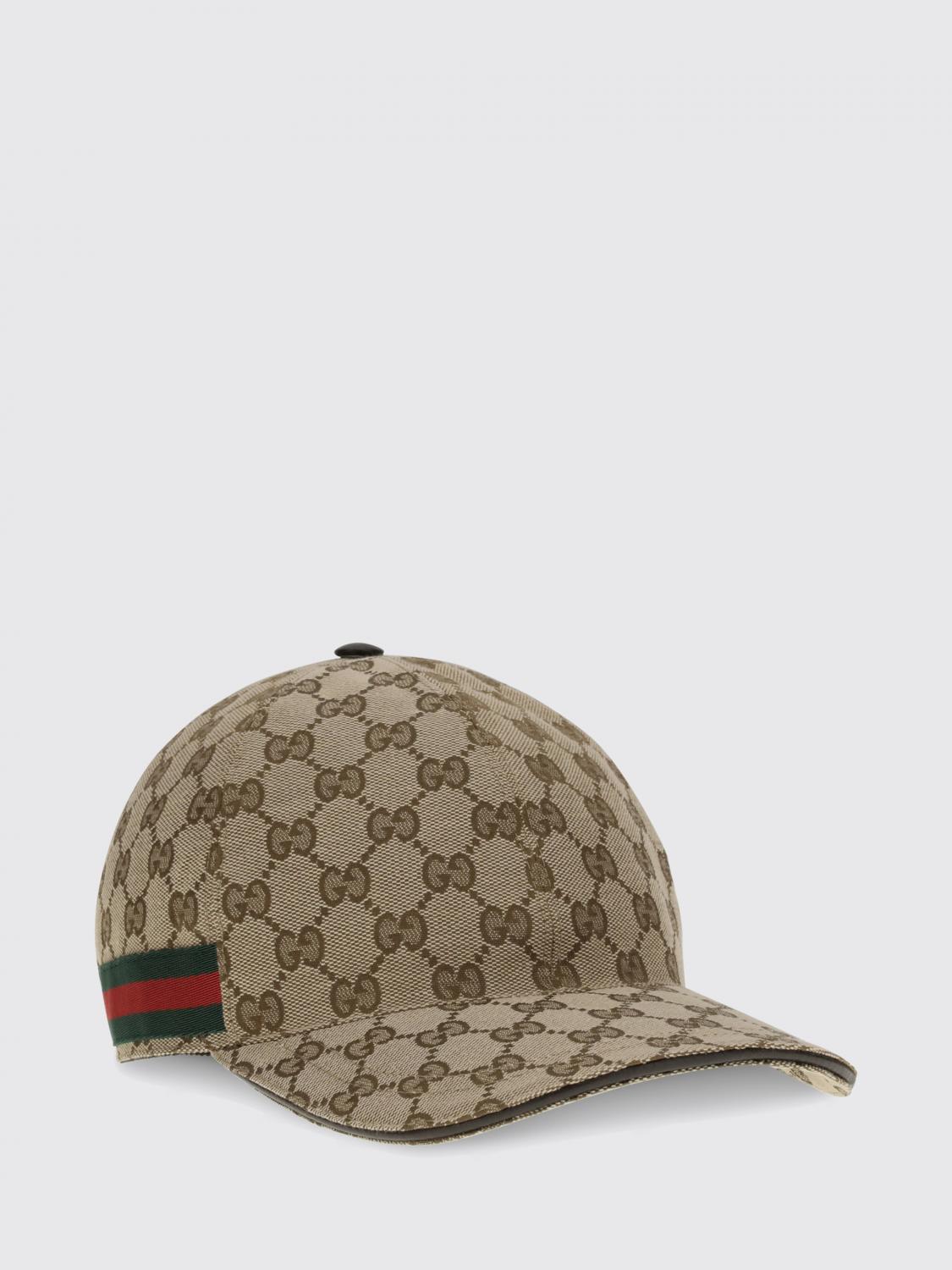 GUCCI HAT: Gucci Web GG Supreme Jacquard Fabric Hat, Camel - Img 1