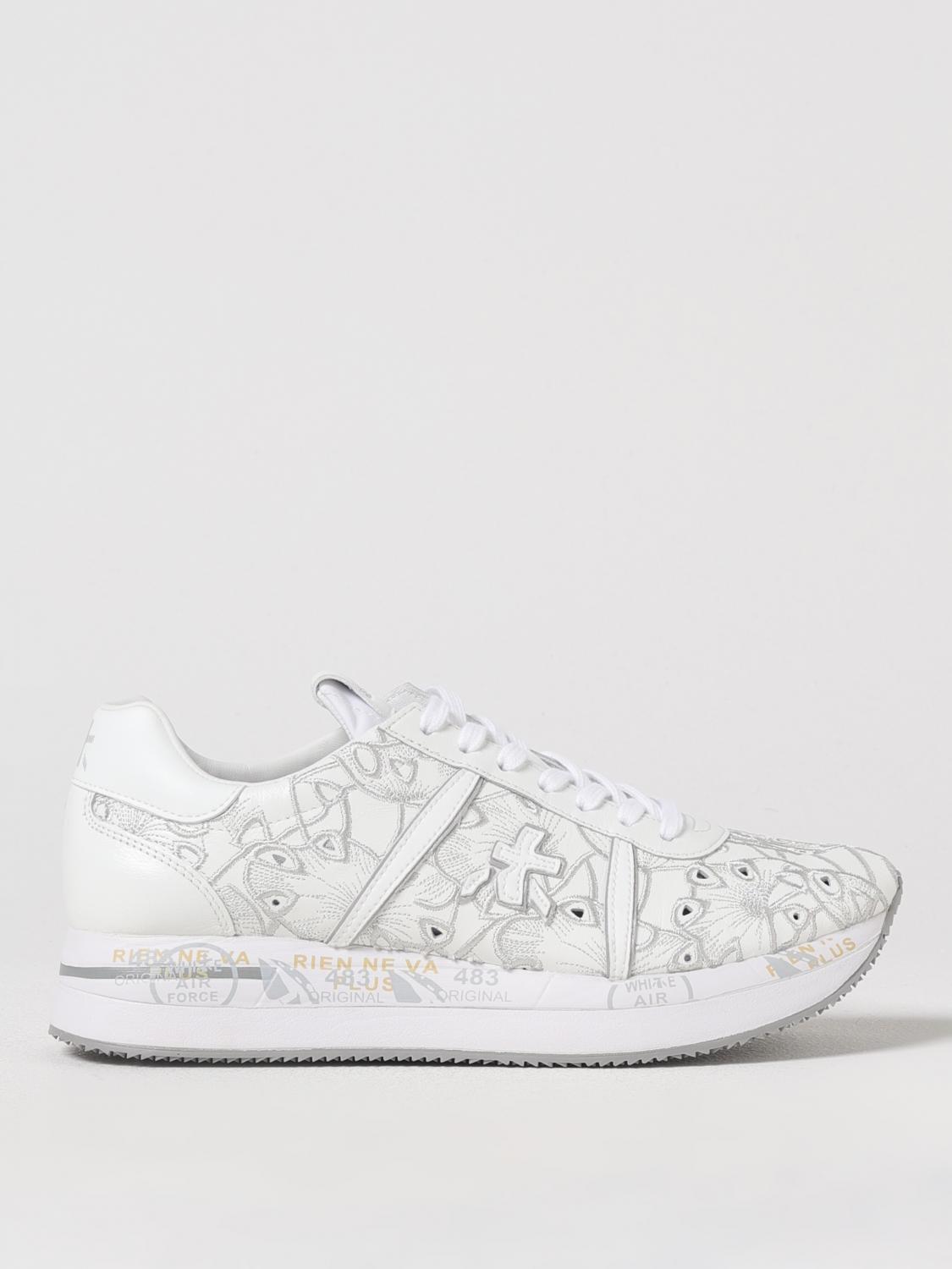 PREMIATA SNEAKERS: Sneakers Conny Premiata in pelle con ricami floreali , Bianco - Img 1